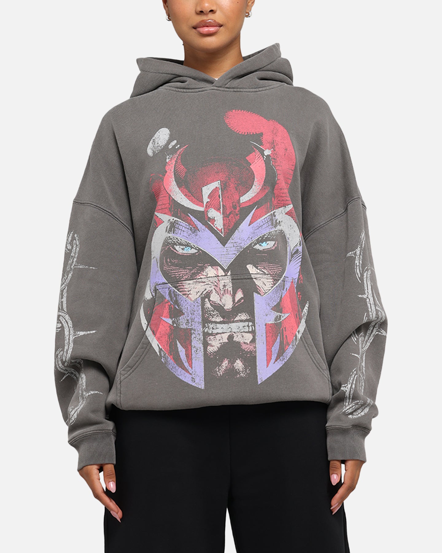 Marvel X-Men Magneto Premium Hoodie - Washed Charcoal - American Thrift - Superhero Cosplay & Casual Wear