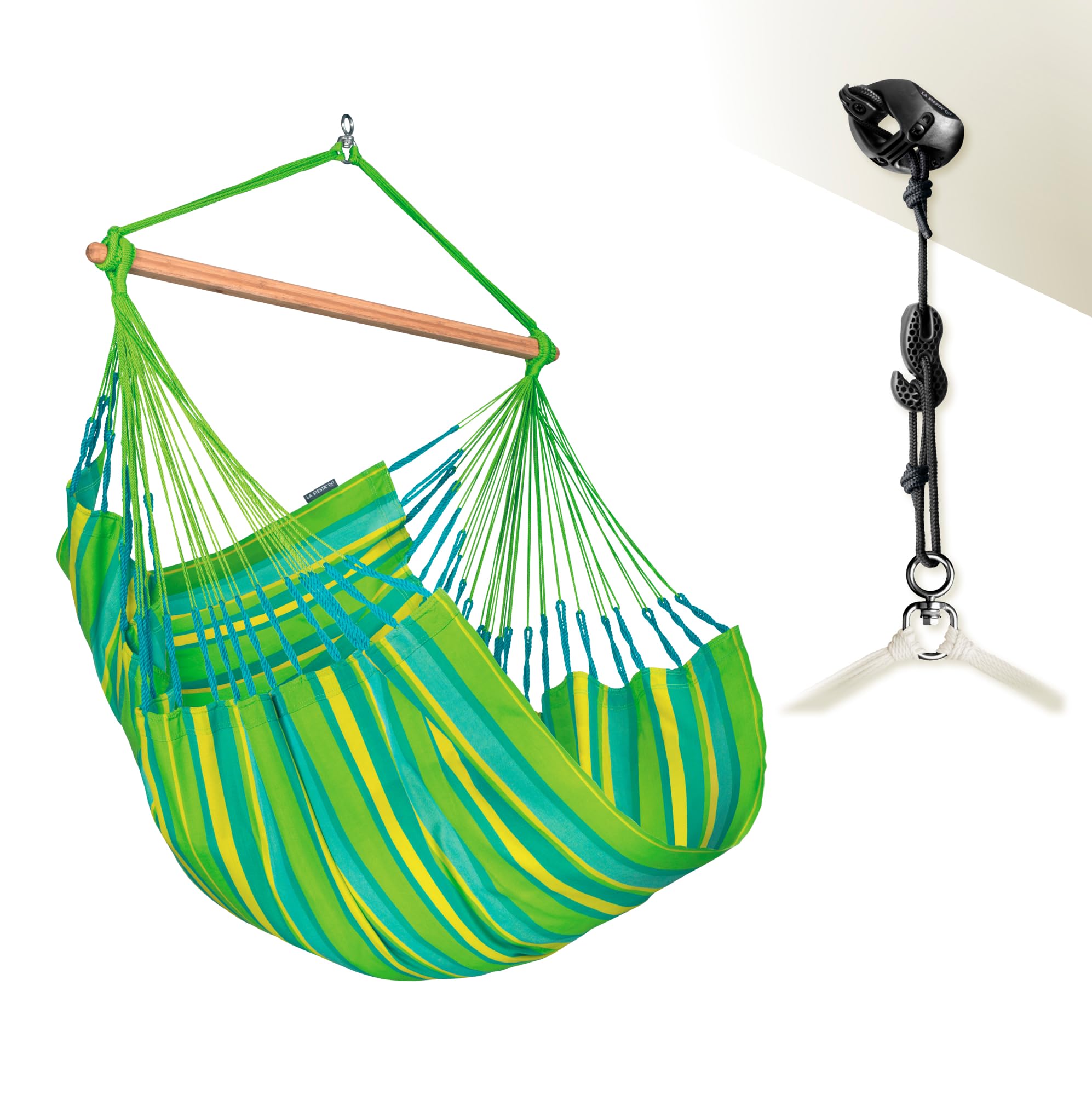 LA SIESTA® Large Comfort Domingo Hammock Swing Chair with CasaMount - Weatherproof & Durable Indoor/Outdoor Hanging Chair - Includes Suspension Kit for Walls, Ceilings & Square Beams - Perfect for Porch, Patio, Garden & Nursery Relaxation - Lime Green