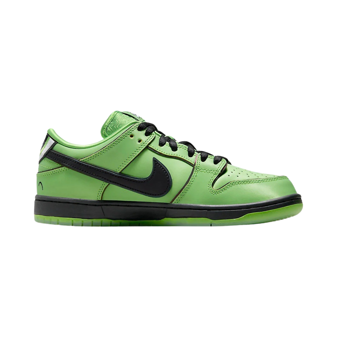Nike SB Dunk Low Pro QS Powerpuff Girls Buttercup Sneakers - Mean Green, Black Lotus & Pink Colorway - Perfect for Skateboarding, Streetwear & Cartoon Fans Collection