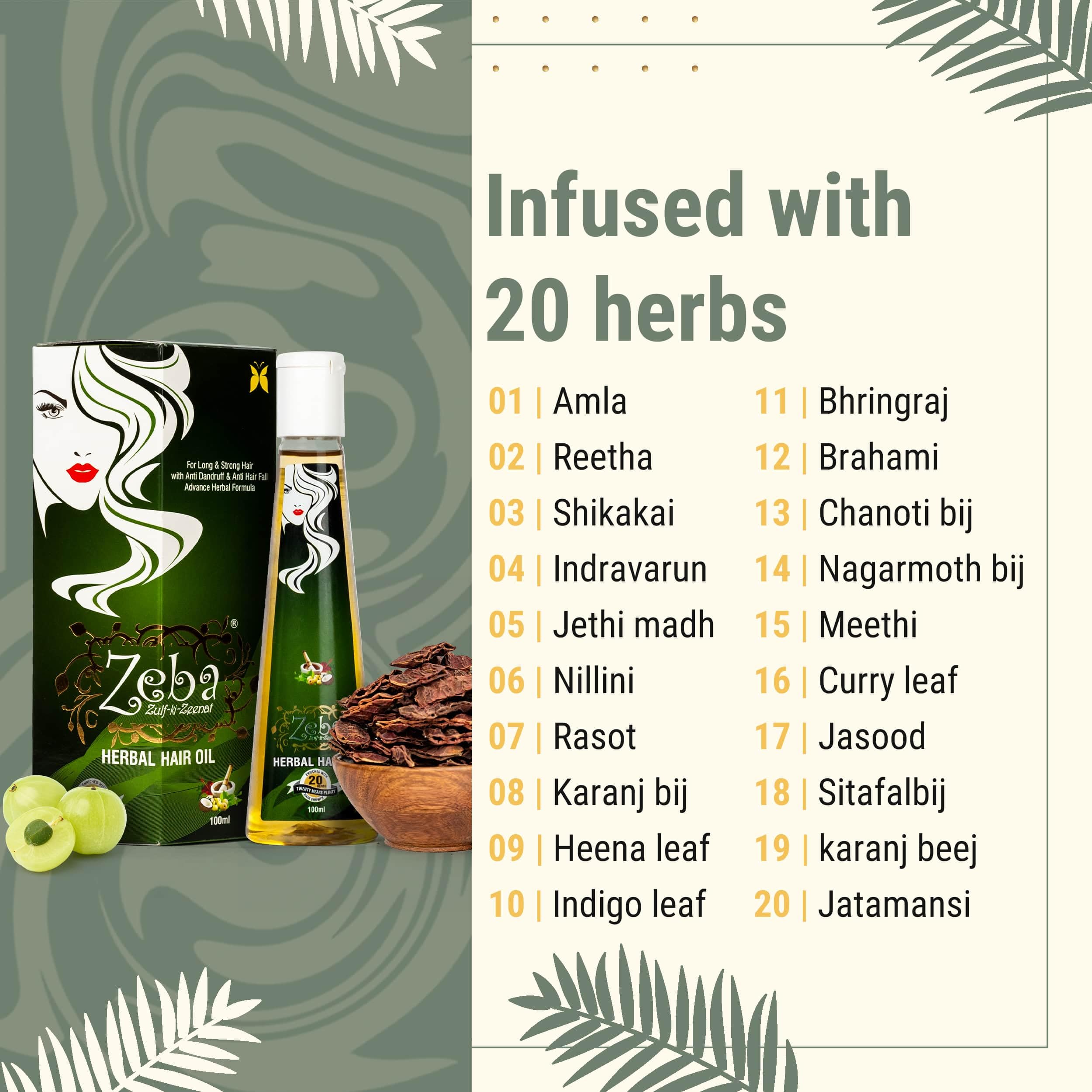 Zeba Herbal Hair Oil & Henna Hair Protein Powder Combo Pack (100ml Oil + 100g Powder) - Reduce Hair Fall, Anti-Dandruff Treatment with Natural Ingredients | For Daily Hair Care, Scalp Nourishment & Stronger Hair Growth