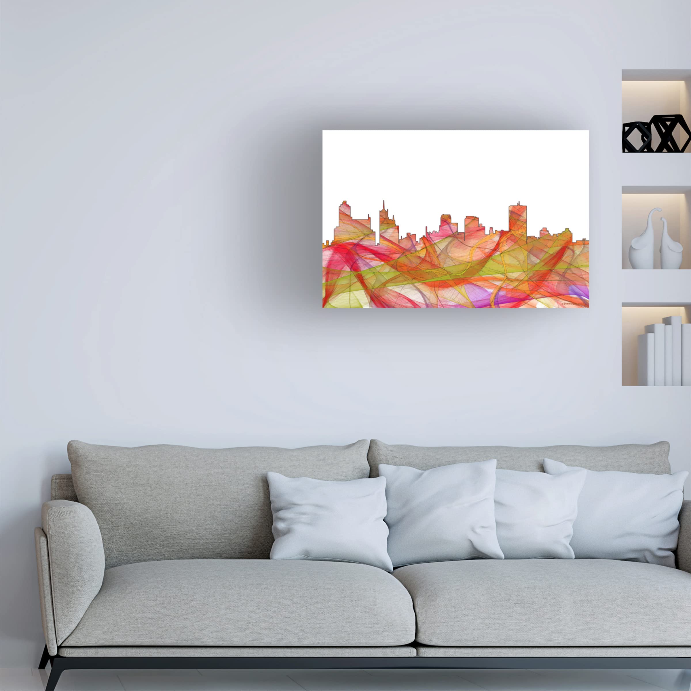 Trademark Fine Art 'Memphis Tennessee Skyline Summer Swirl' Canvas Wall Art by Marlene Watson - 30x47 Inches, Modern Cityscape Painting for Living Room, Office & Home Decor