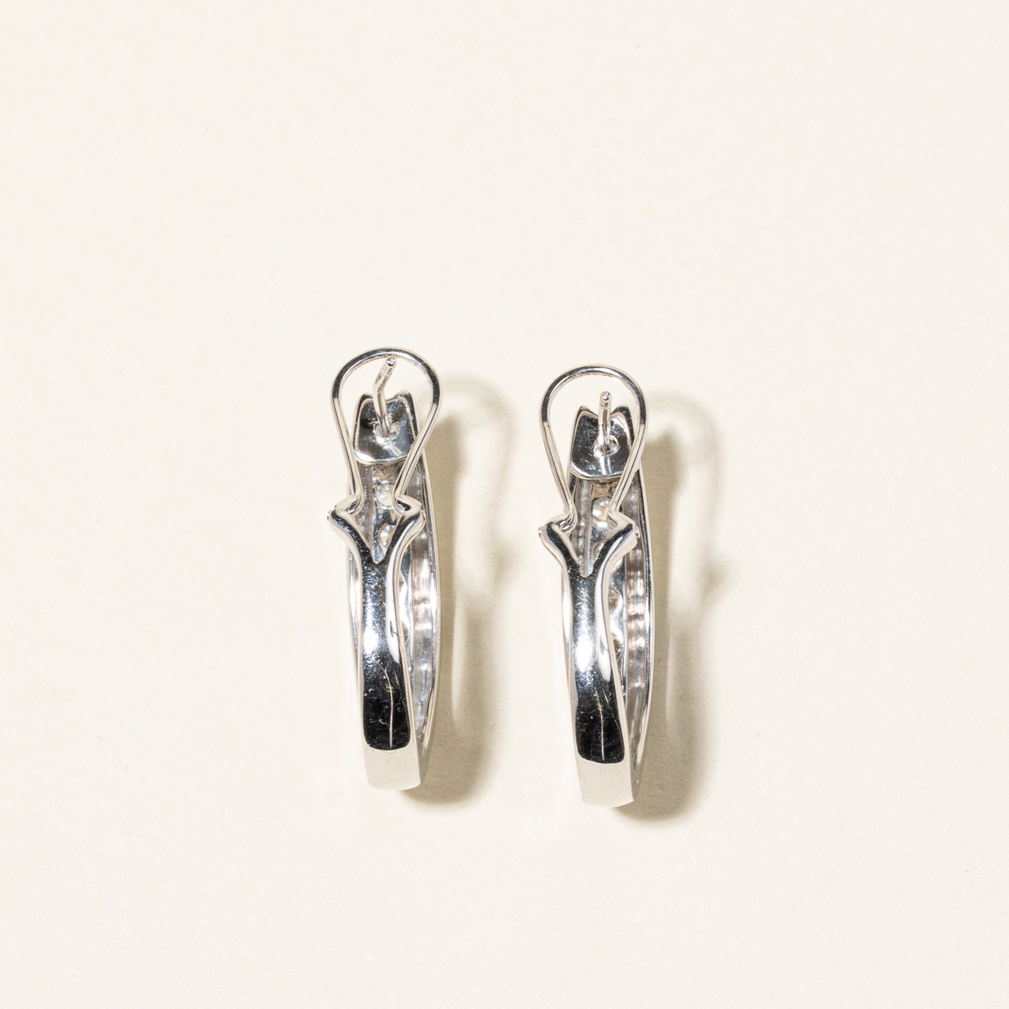 14K White Gold Diamond Oval Hoop Earrings | 0.90ctw Total Weight | Elegant Dangle Earrings for Women | Perfect for Weddings, Parties & Special Occasions