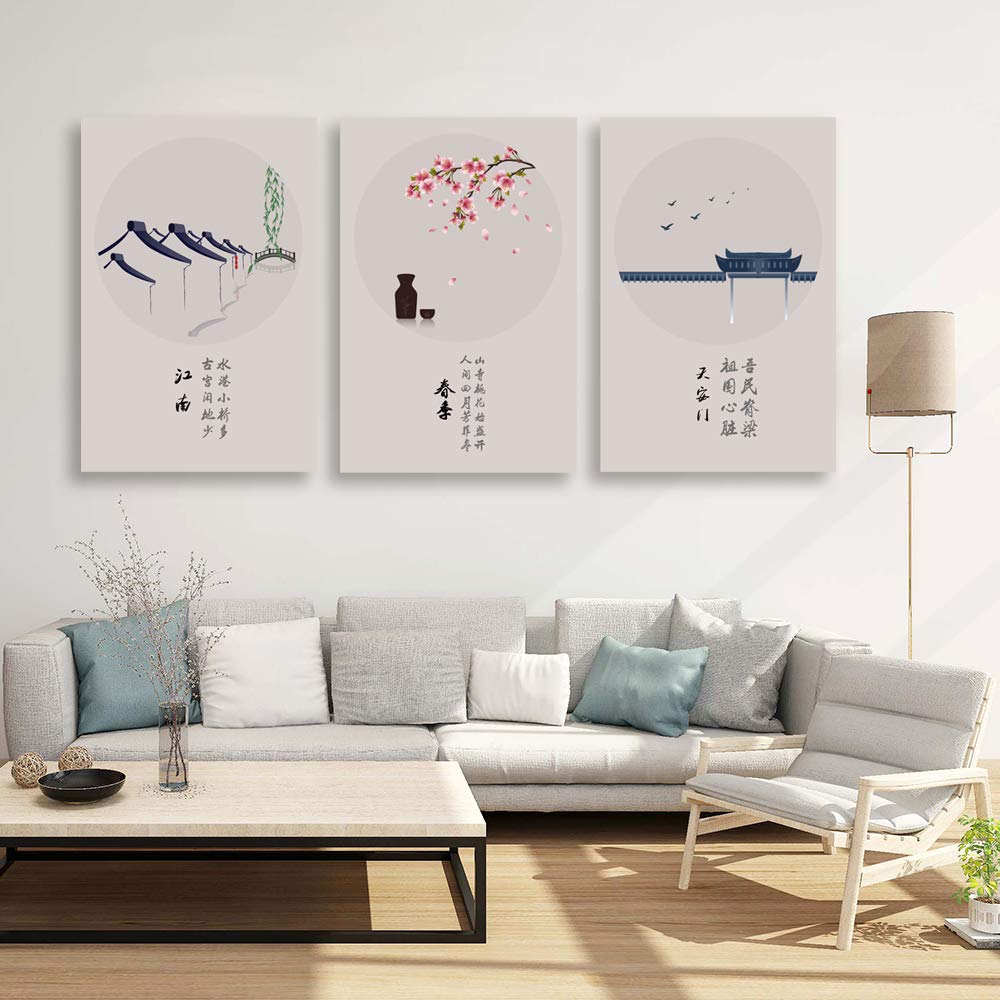 Wall26 3-Panel Canvas Wall Art - Chinese Landscape Painting for Bedroom & Living Room Decor - 24x36 Inches Each Panel - Perfect for Home, Office & Gifts