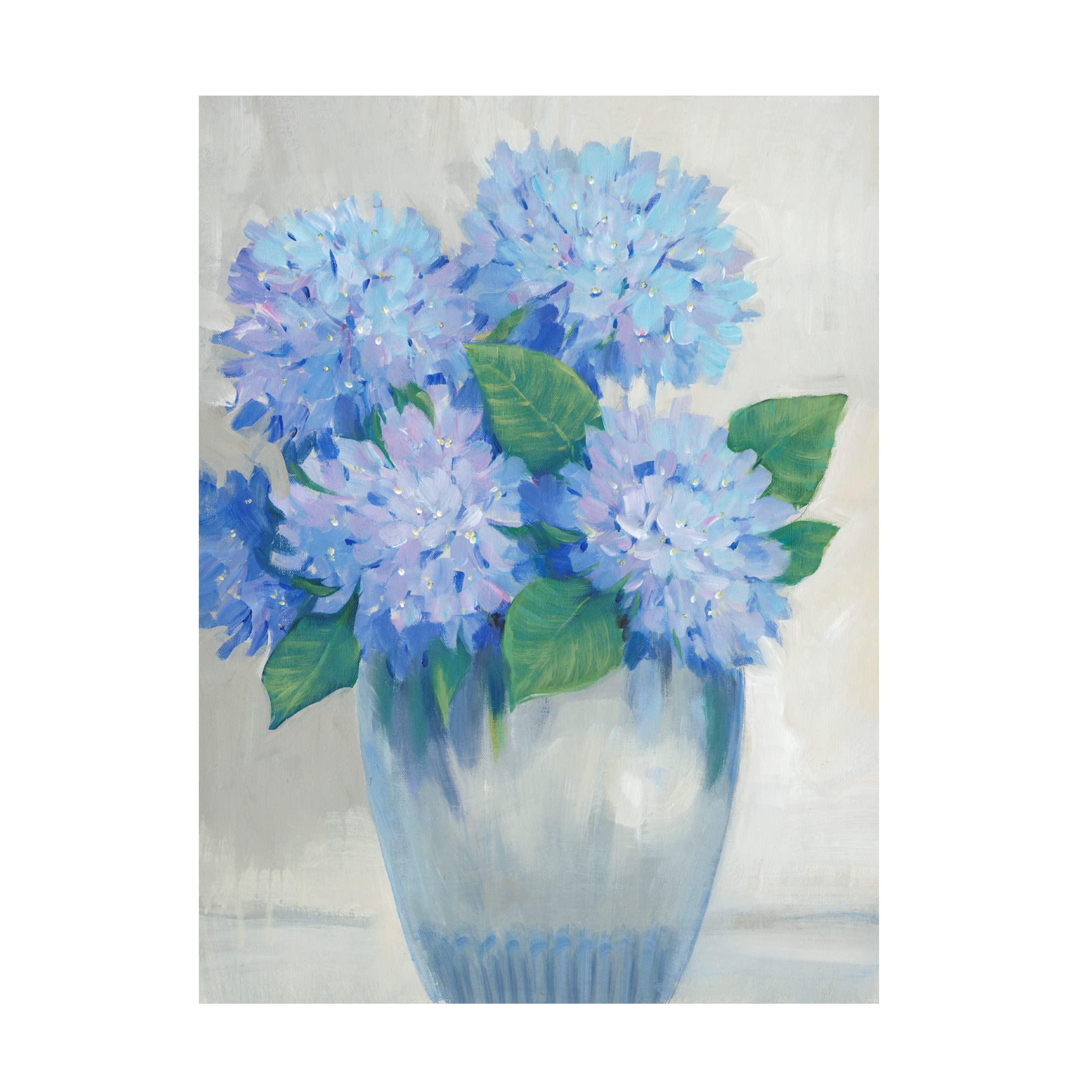 Blue Hydrangeas in Vase II Canvas Wall Art Print by Tim O'Toole - Floral Home Decor for Living Room, Bedroom & Office