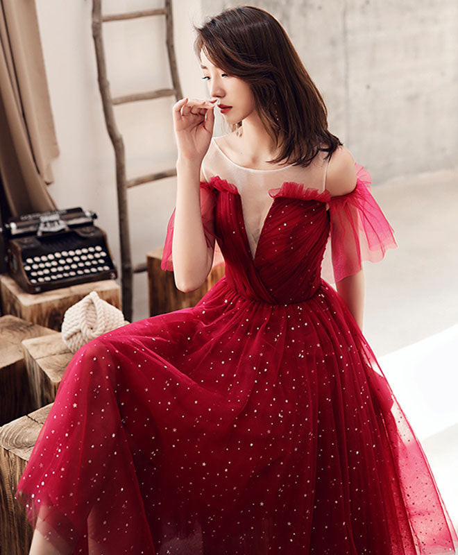 Elegant Burgundy Tulle Sequin Short Prom Dress for Homecoming, Party, and Special Occasions - Sparkling Evening Gown for Teens and Juniors