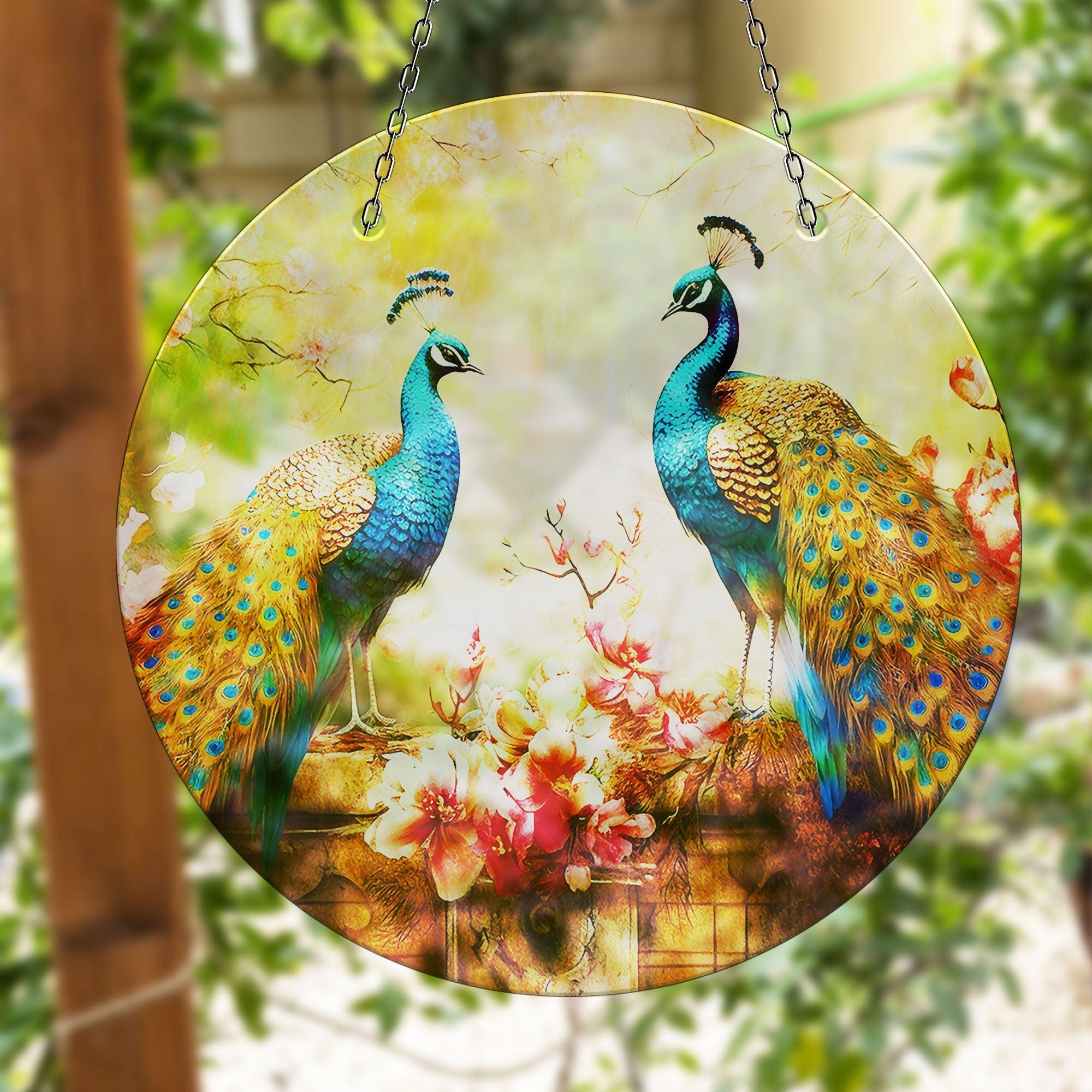 Blue Peacock Suncatcher - Handmade Glass Window Decor for Home & Garden - Perfect for Living Room, Bedroom, Office Decor