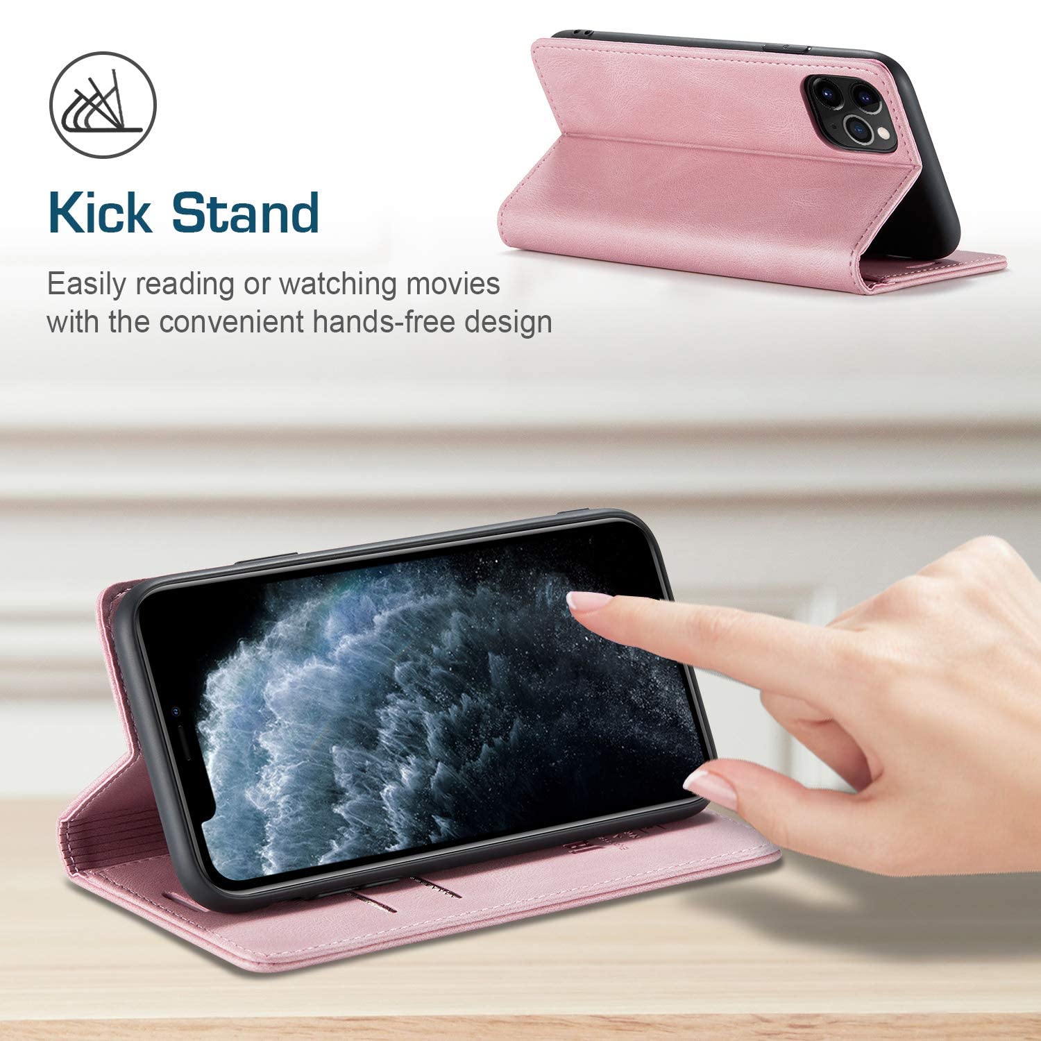 Premium RFID Blocking PU Leather Wallet Case for iPhone 11 Pro Max (6.5 inch) - Magnetic Flip Cover with Card Holder & Phone Protection (Pink) | Perfect for Travel, Business & Everyday Use