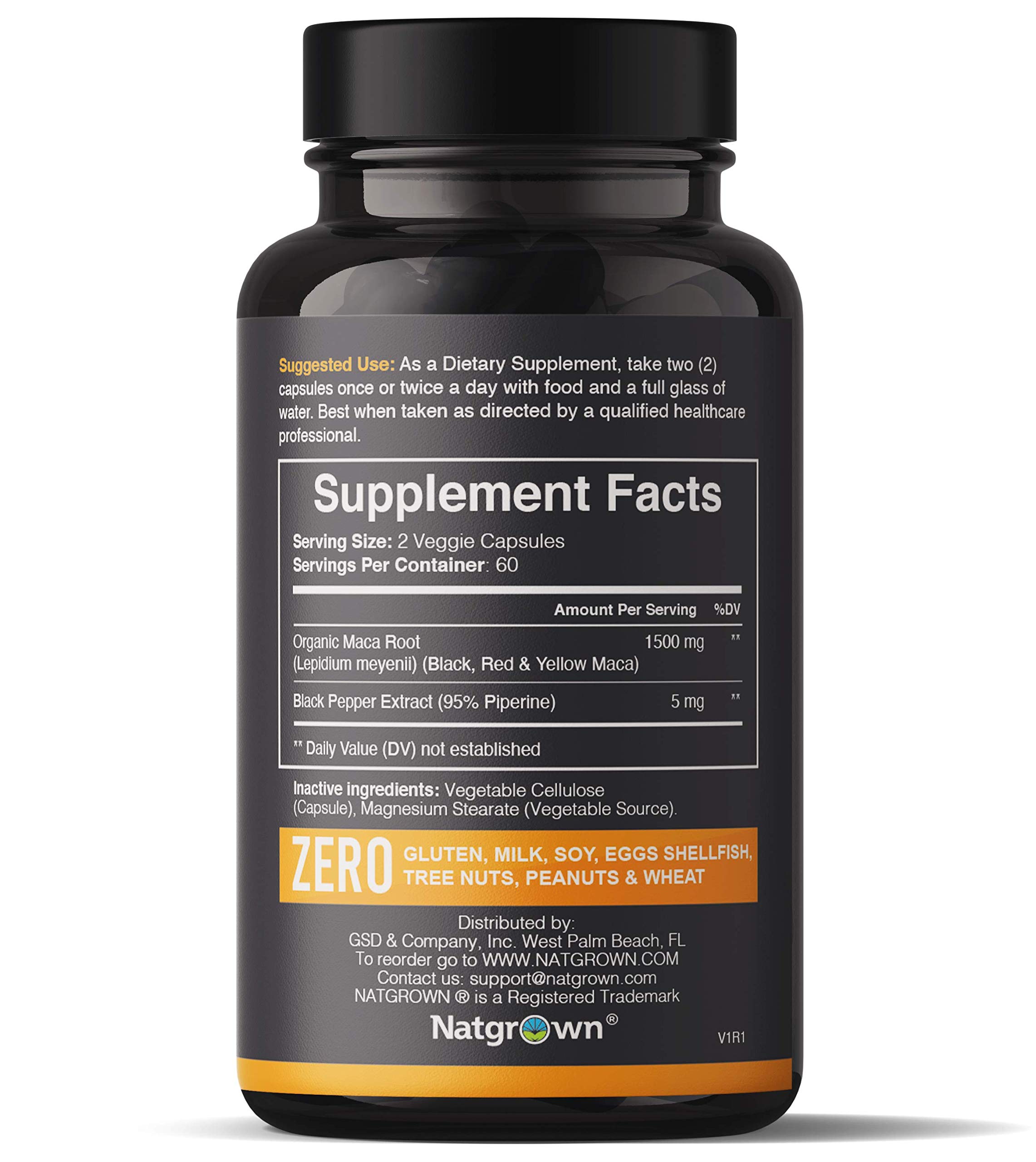 Organic Maca Root Powder Capsules 1500mg - Peruvian Black, Red & Yellow Maca Extract Supplement for Men & Women - Vegan, Non-GMO, Gluten-Free - Boost Energy, Libido & Hormone Balance - Perfect for Smoothies, Coffee & Daily Wellness Routine