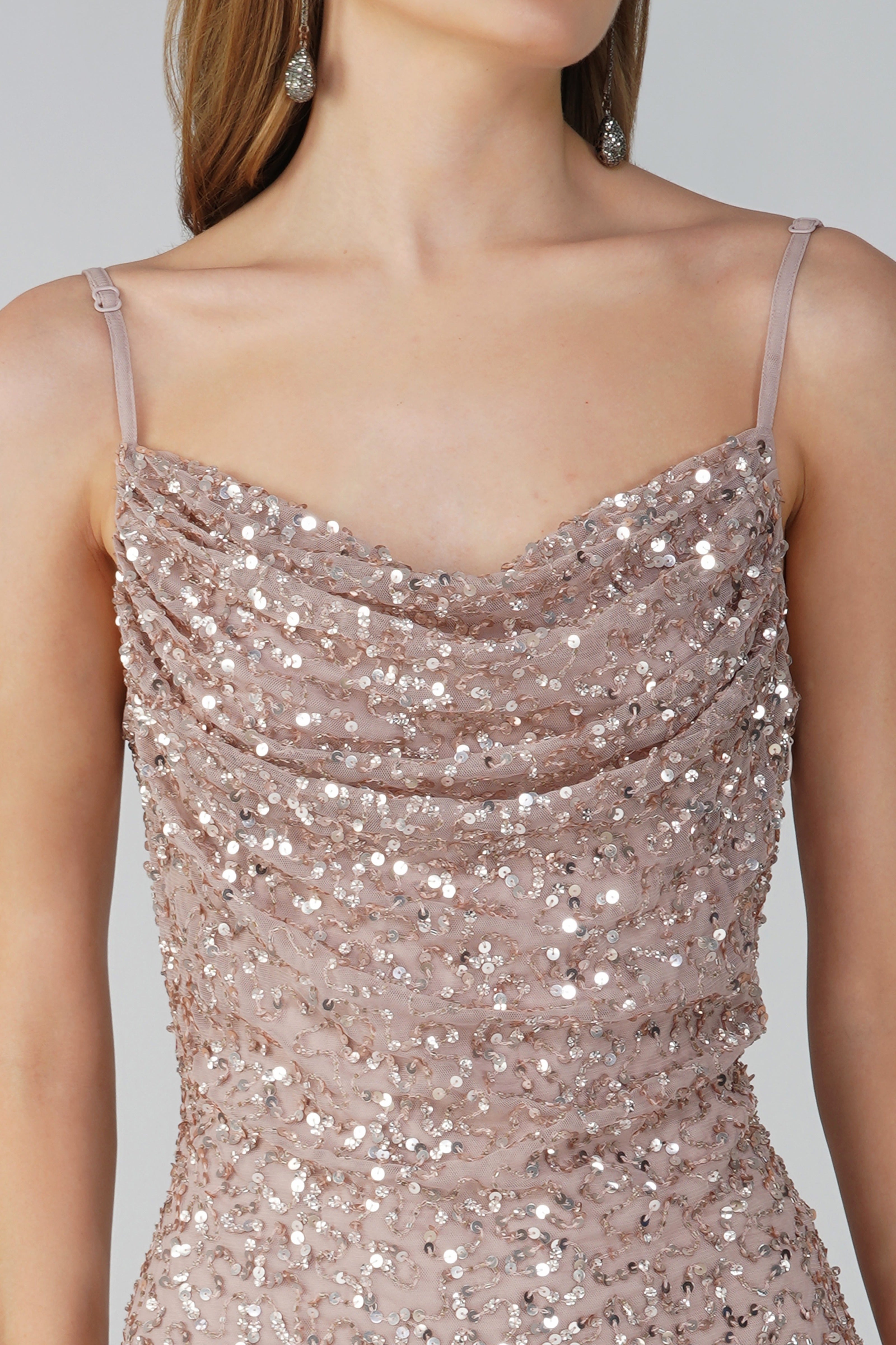 Elegant Embellished Maxi Dress in Blush Pink - Perfect for Weddings, Parties & Special Occasions