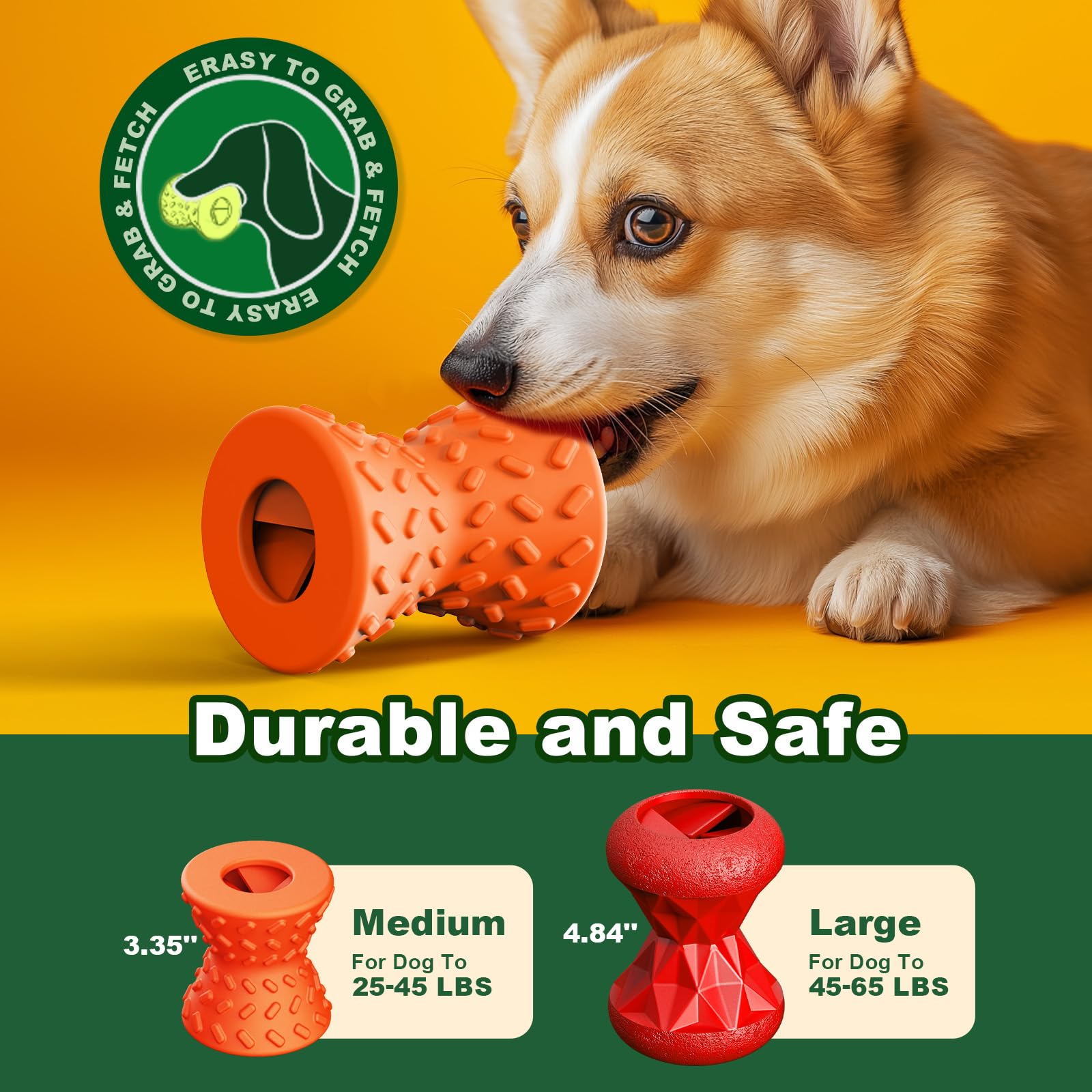 Durable Natural Rubber Dumbbell Dog Toy for Puppies & Small Dogs - Interactive Treat Dispenser for Training & Play - Orange Chew Toy for Indoor & Outdoor Fun