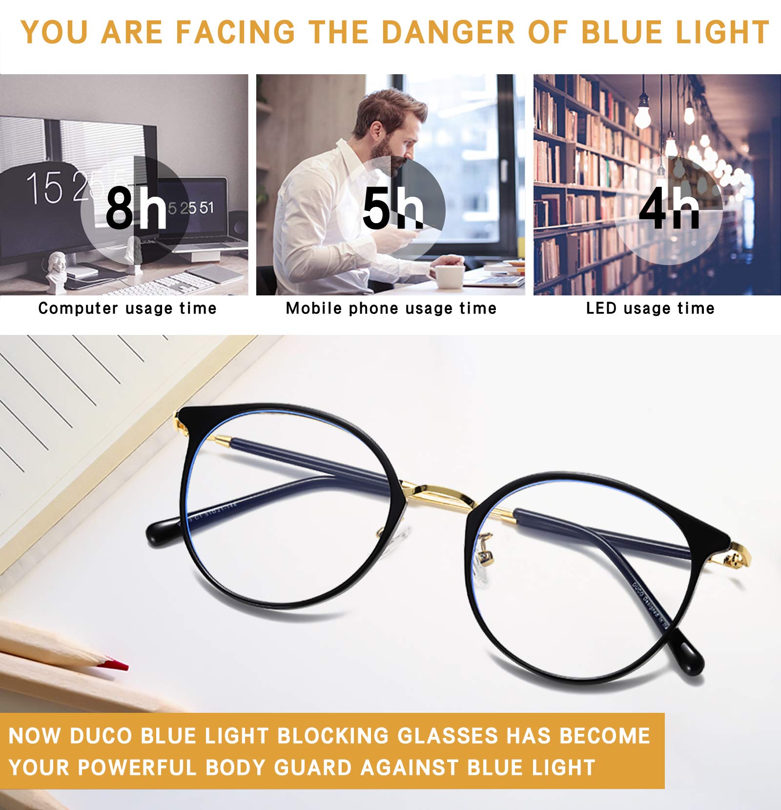 DUCO Blue Light Blocking Glasses for Women & Men - Computer & Gaming Eyewear