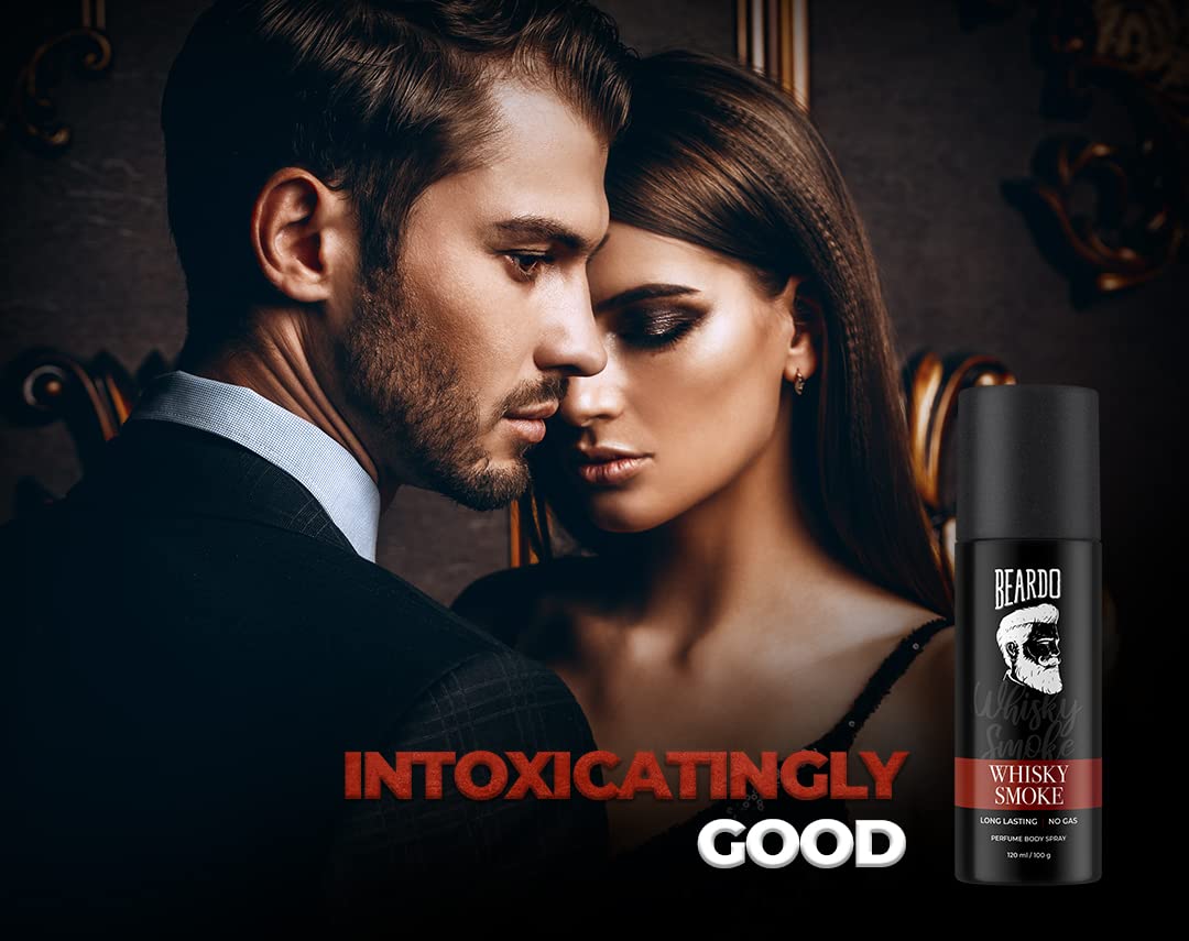 Beardo Whisky Smoke & Bourbon Perfume Body Spray for Men - 2 Pack Long Lasting Spicy Woody Oudh Cologne | Romantic Date Night Deodorant | Fresh Masculine Scent | Perfect Valentine's Day Gift for Husband & Boyfriend | Great for Night Out, Special Occasions & Gifting
