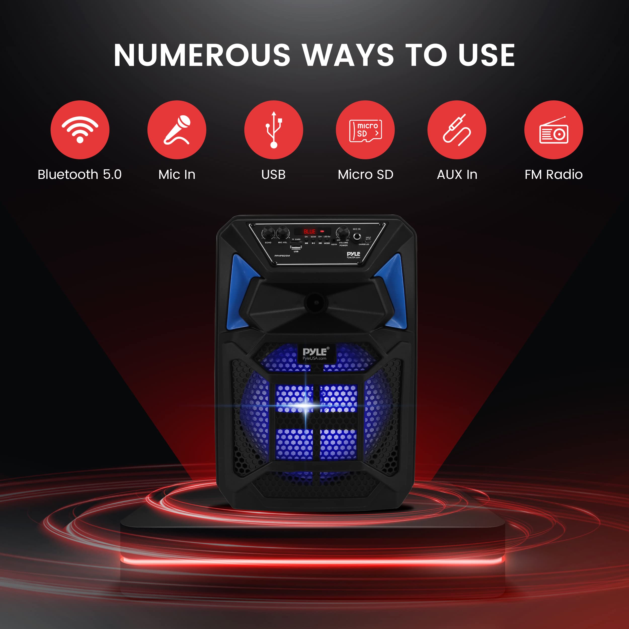 Pyle Bluetooth PA Speaker & Karaoke System with Wired Microphone - 400W Portable Speaker with LED Party Lights, FM Radio, MP3/USB/SD Playback, 8