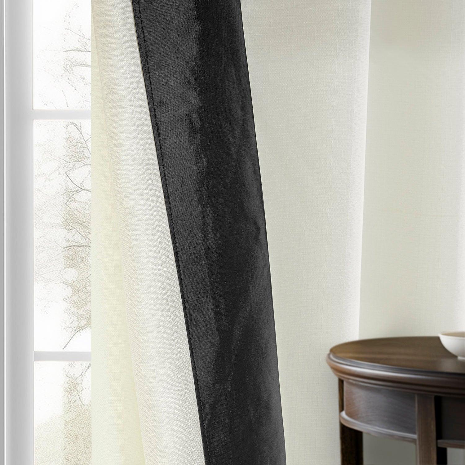 Fresh Pop Dobby Linen Curtains - Off White & Graphite Border - Elegant Window Treatment for Living Room & Bedroom