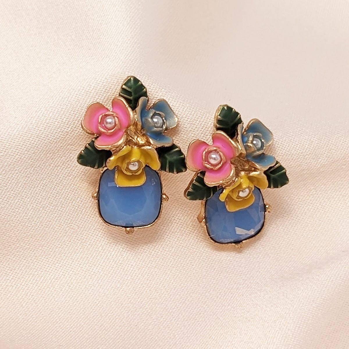 Pastel Flower Earrings for Women - Hand Painted Powder Blue Dainty Earrings | Boho Chic Jewelry for Casual Wear, Date Night & Special Occasions