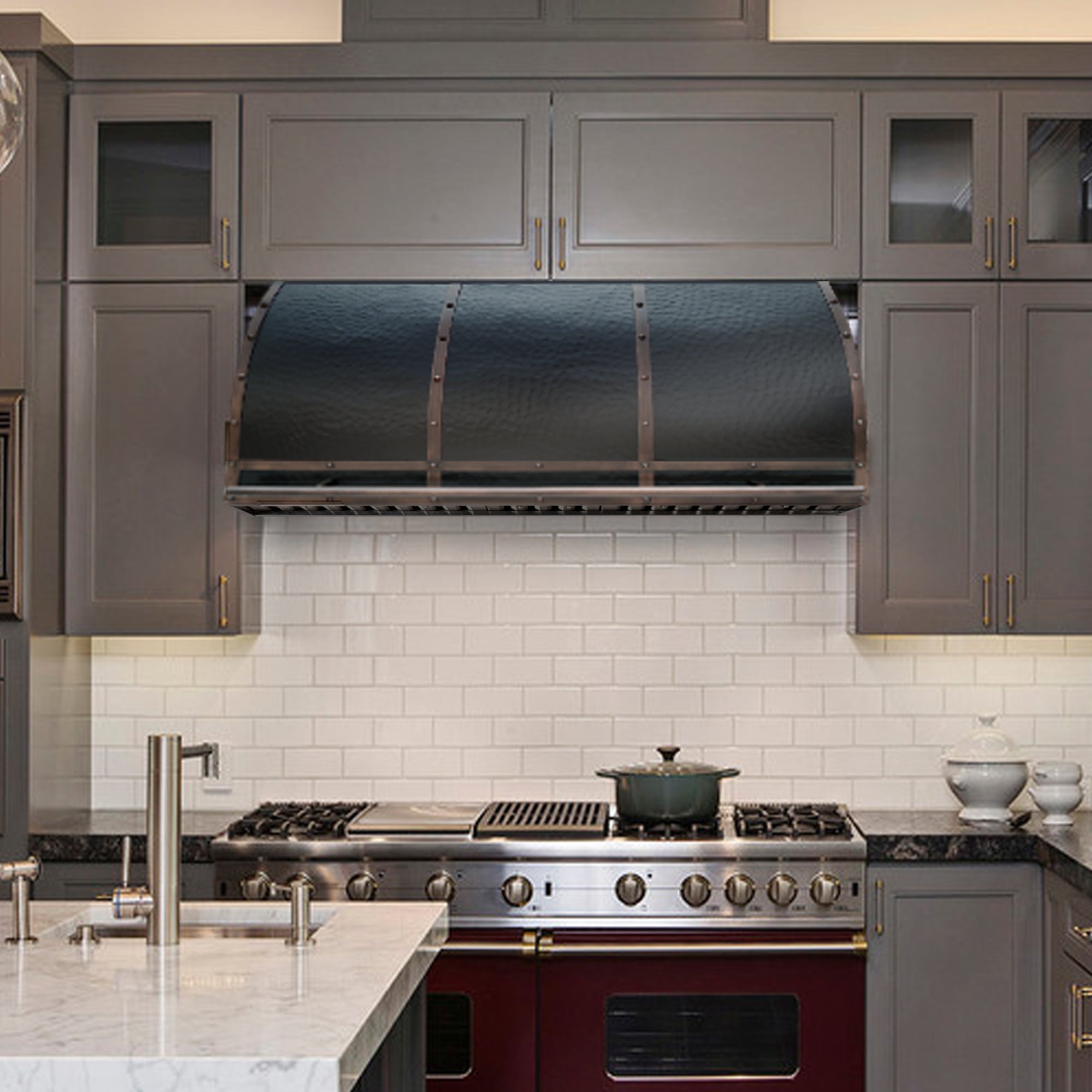 Premium Manhattan Style RHM Barrel Shaped Copper Range Hood - Under Cabinet Kitchen Ventilation System CT VH04DK | Perfect for Modern Kitchens & Restaurant Style Cooking