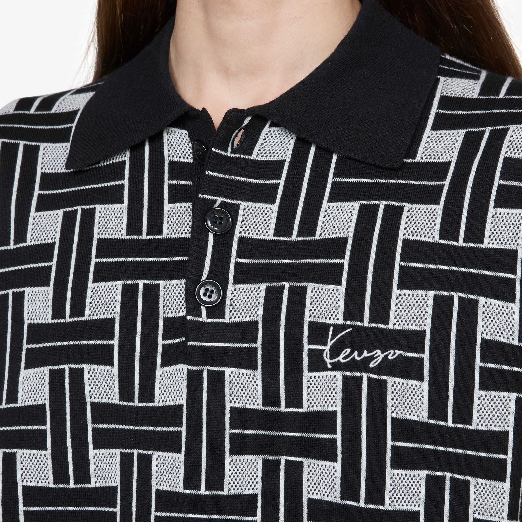 KENZO Weave Embroidered Polo Shirt for Men - Black Cotton Casual Wear for Office & Weekend Outings