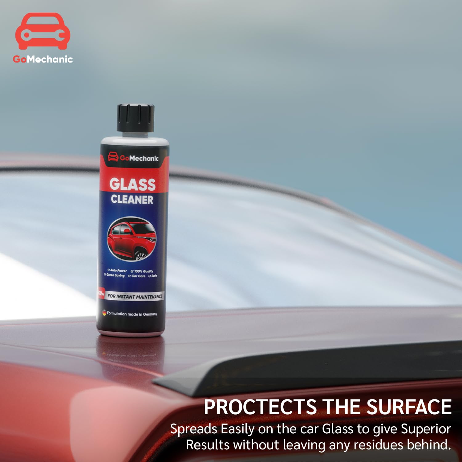 GoMechanic Premium Glass Cleaner – Streak-Free, Ammonia-Free Formula for Windows, Mirrors & Auto Glass – Fast-Acting, Residue-Free Shine on All Surfaces – Ideal for Home, Office & Car Cleaning (SE_CC_008)