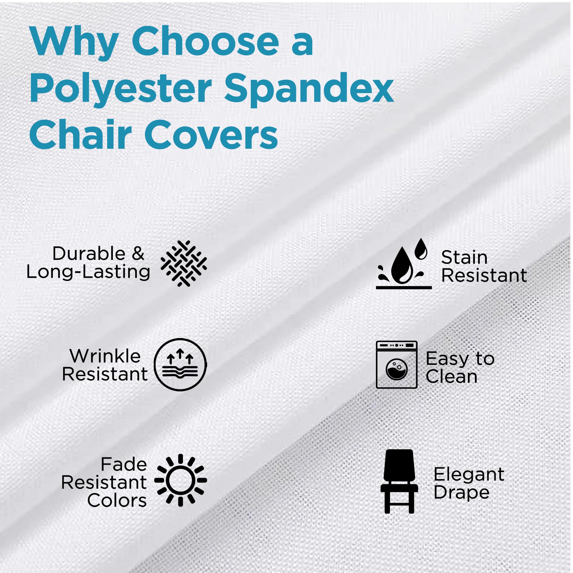 Premium Spandex Folding Chair Covers with Arched Front Design - 50 Pack White Durable Slipcovers for Wedding, Banquet, Party & Event Decor - Perfect for Receptions, Restaurants, and Special Celebrations - Washable Stretch Fabric for Easy Installation and Elegant Look
