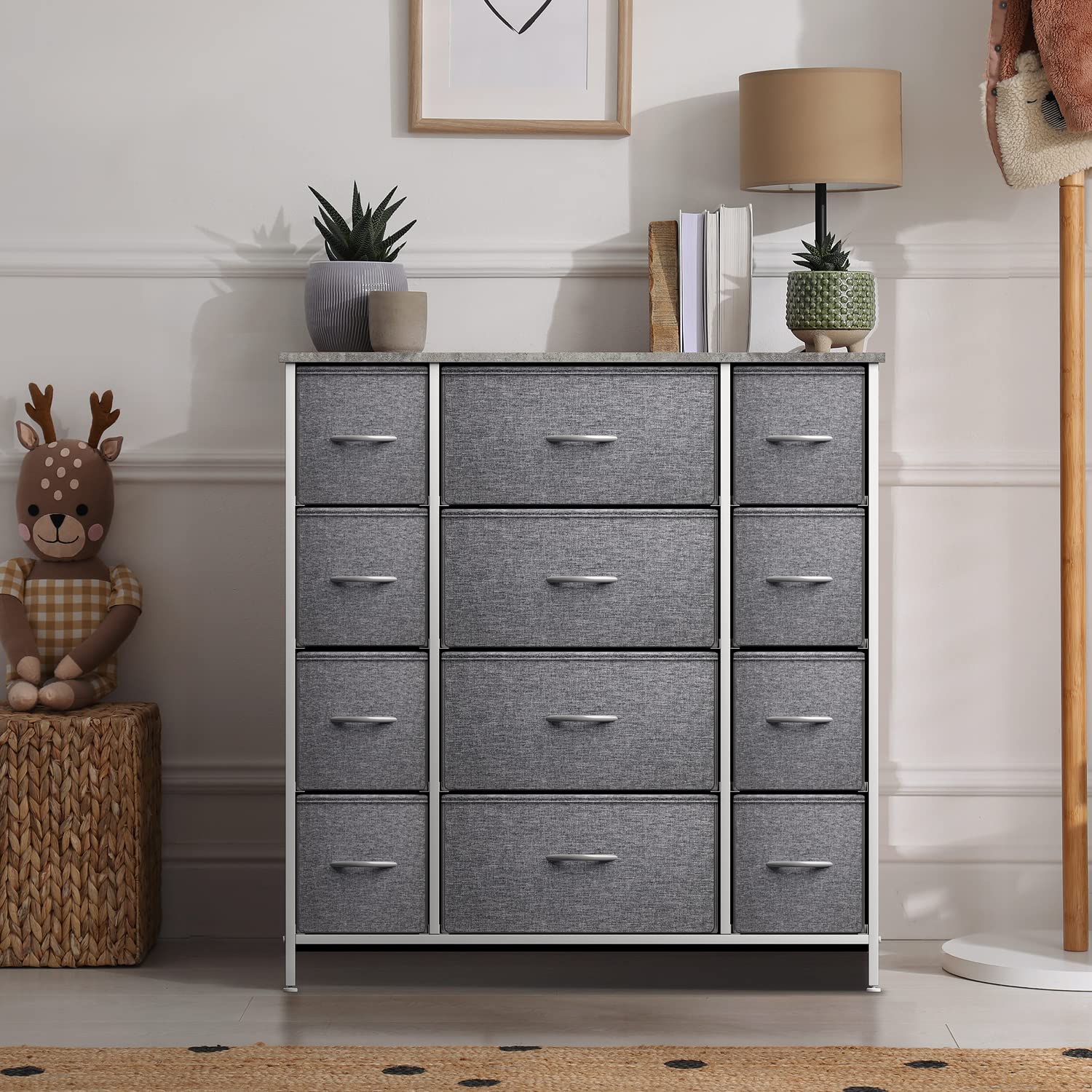 Sorbus 12-Drawer Dresser Organizer with Steel Frame & Wood Top - Easy Pull Fabric Bins for Clothes Storage - Large Bedroom, Hallway, Living Room, Nursery & Closet Furniture - Perfect for Home Organization & Space Saving