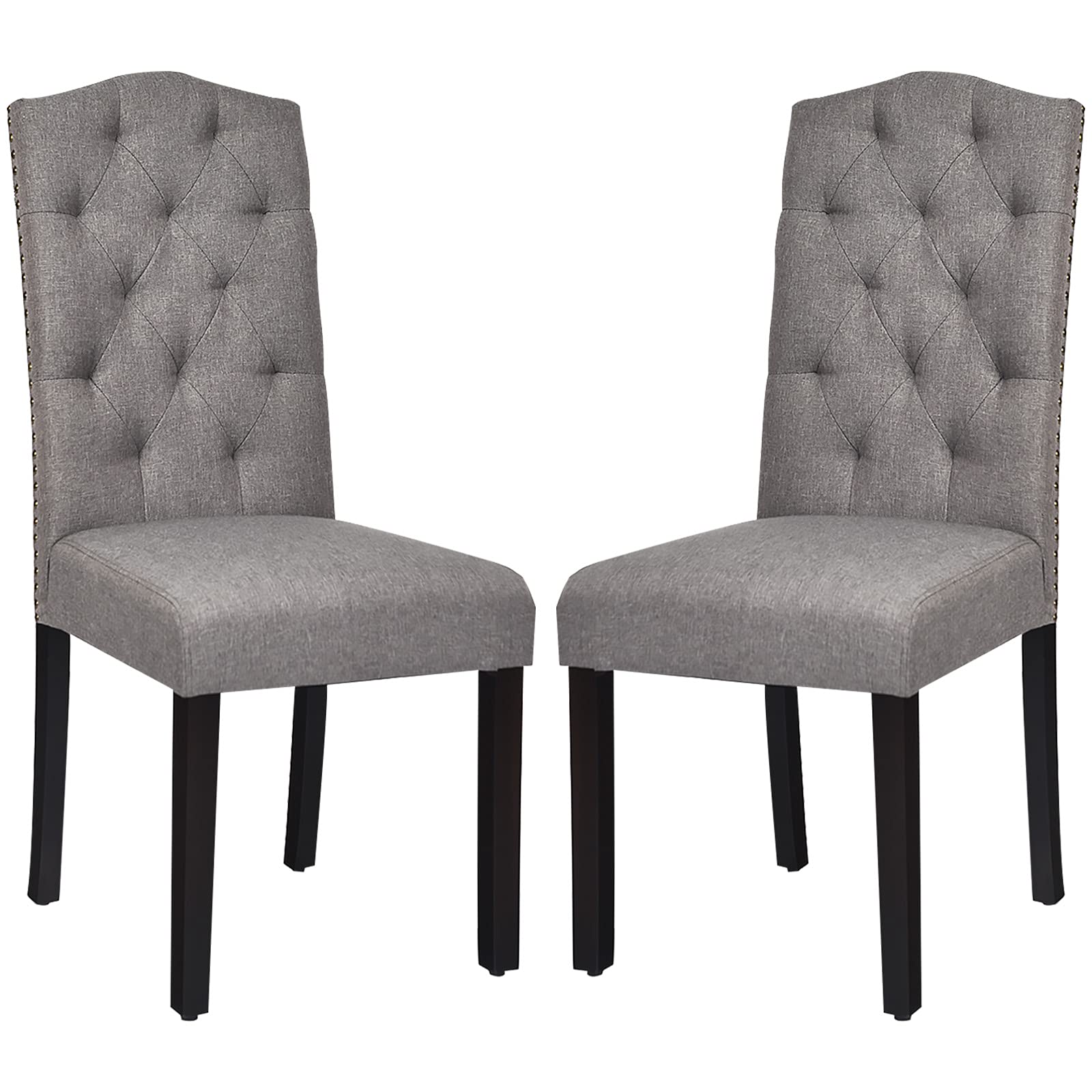 S AFSTAR 2-Piece Fabric Dining Chair Set - Upholstered Accent Chairs with Solid Wood Legs & Tall Back, Tufted Parsons Design for Kitchen, Dining Room, Living Room - Comfortable & Stylish Seating (Grey)