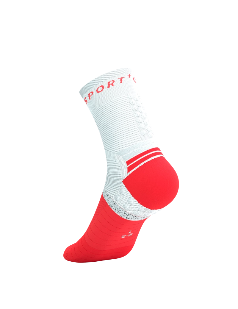 Compressport Unisex Pro Marathon Running Socks V2.0 - High Performance Athletic Socks for Men & Women - Breathable Cushioned Compression Socks for Long Distance Running, Cycling & Triathlon - Fluorescent Red/White Design
