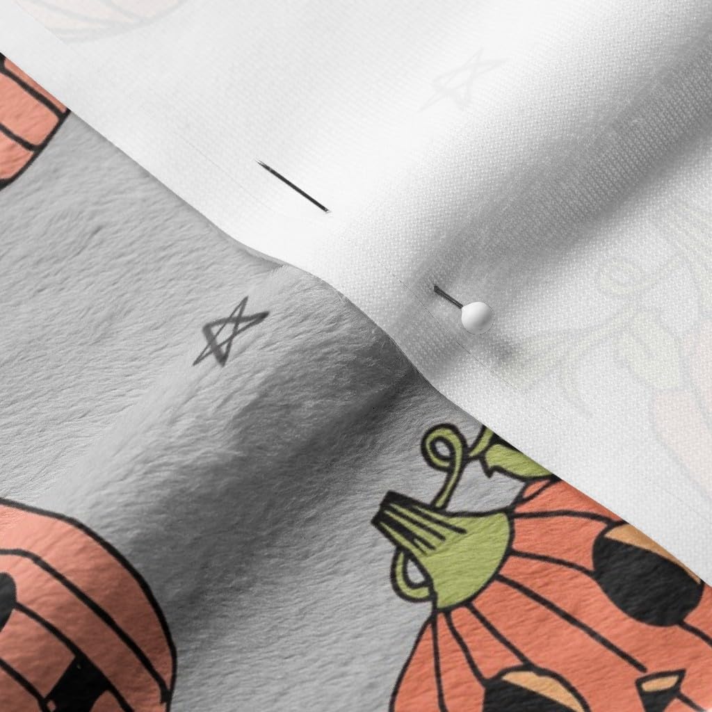 Halloween Cute Pumpkin Pattern Gray Printed Minky Fabric - Soft Plush Fat Quarter for Baby Blankets, Quilt Backing, Sewing Projects | Fall Autumn Decor, October Seasonal Crafts, DIY Home Decor