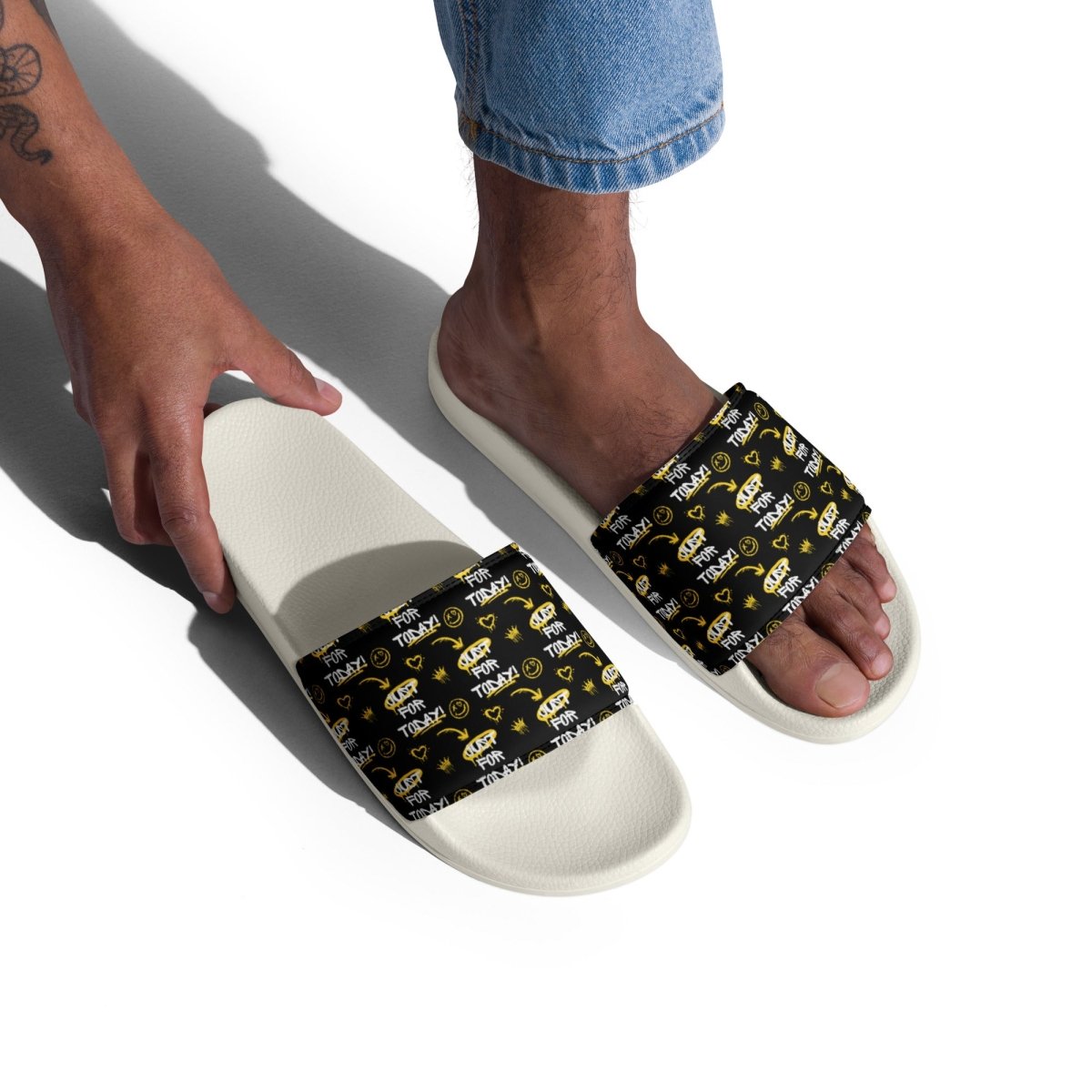 Just for Today Men's Graffiti Slides - Bold & Comfortable Street Style Sandals for Casual Wear, Beach, Pool, and Outdoor Activities