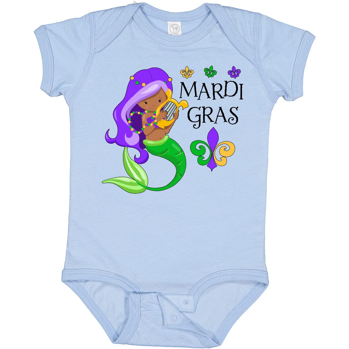 Inktastic Mardi Gras Mermaid with Harp and Beads Baby Bodysuit - Cute Newborn Outfit for Carnival, Baby Shower & Photo Shoots