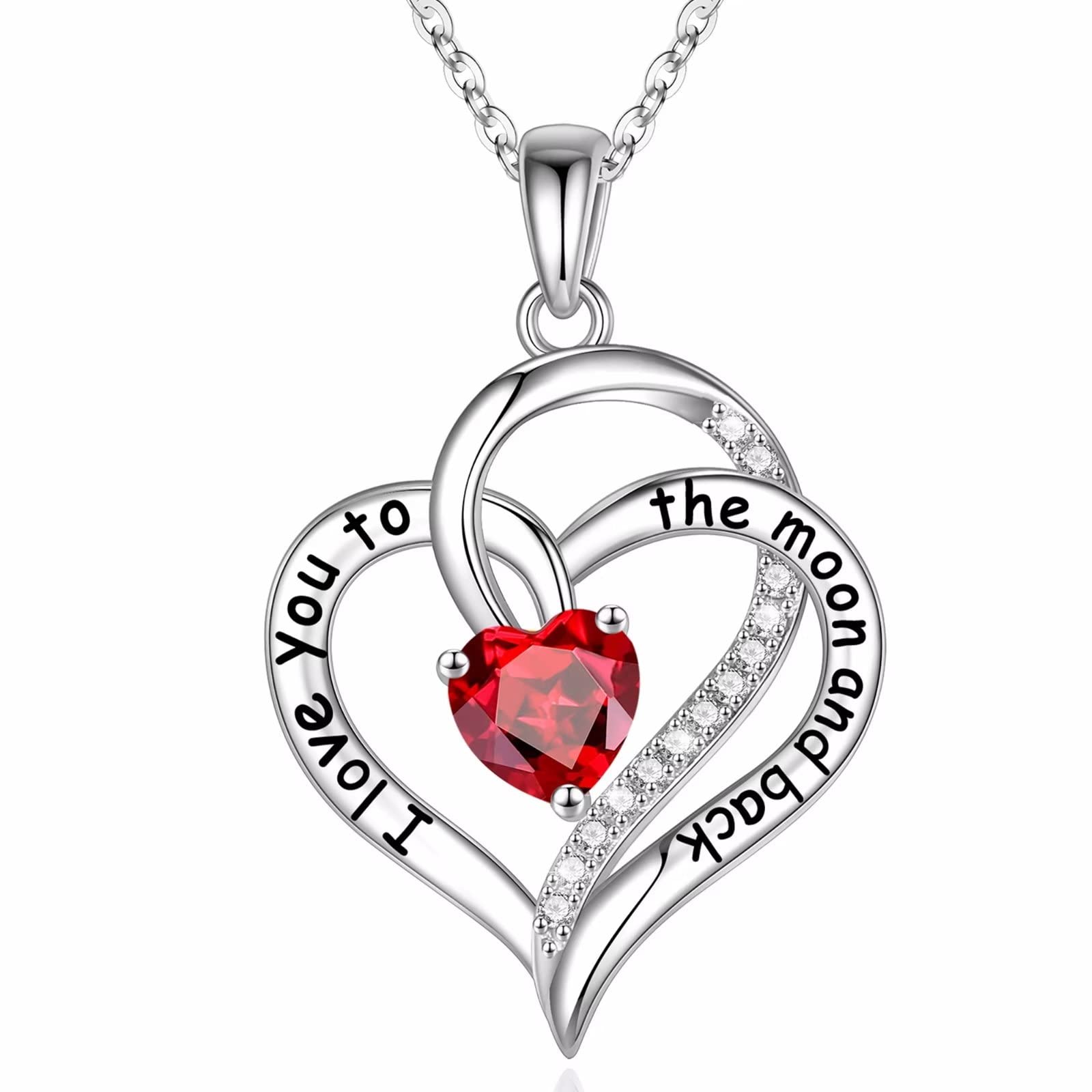 925 Sterling Silver Heart Birthstone Necklace for Women - Personalized Love & Birthstone Jewelry for Mother's Day, Valentine's Day, Anniversary, Christmas & Birthday Gifts | Perfect Romantic I Love You Present for Her