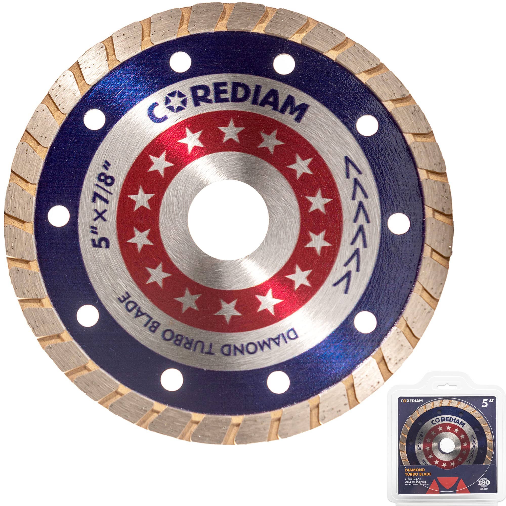 5 Inch Diamond Turbo Saw Blade for Angle Grinder - Wet/Dry Cutting Concrete, Masonry, Brick, Granite & Marble - 7/8