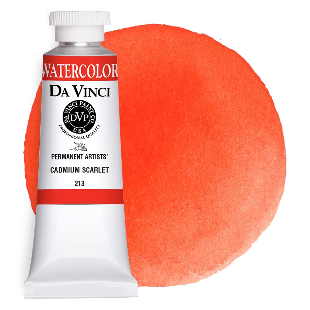Professional Artist Watercolor Paint - Cadmium Scarlet (37mL Tube) | High-Quality Pigment for Watercolor Painting, Sketching & Illustration | Perfect for Artists, Students & Hobbyists