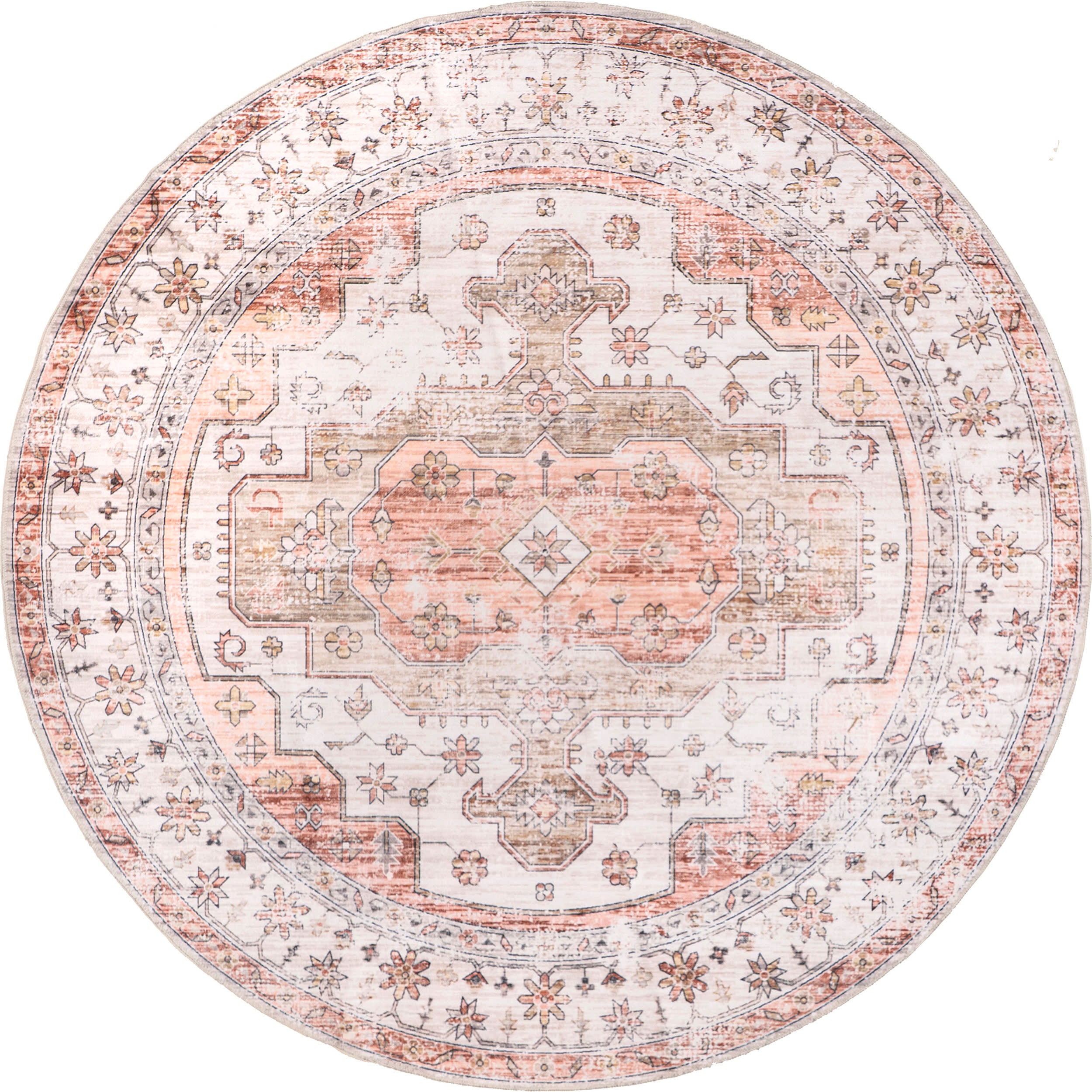 Francis Cartouche Medallion Washable Rug - Soft Beige Bohemian Area Rug for Living Room, Bedroom, or Nursery - Machine Washable & Stain Resistant