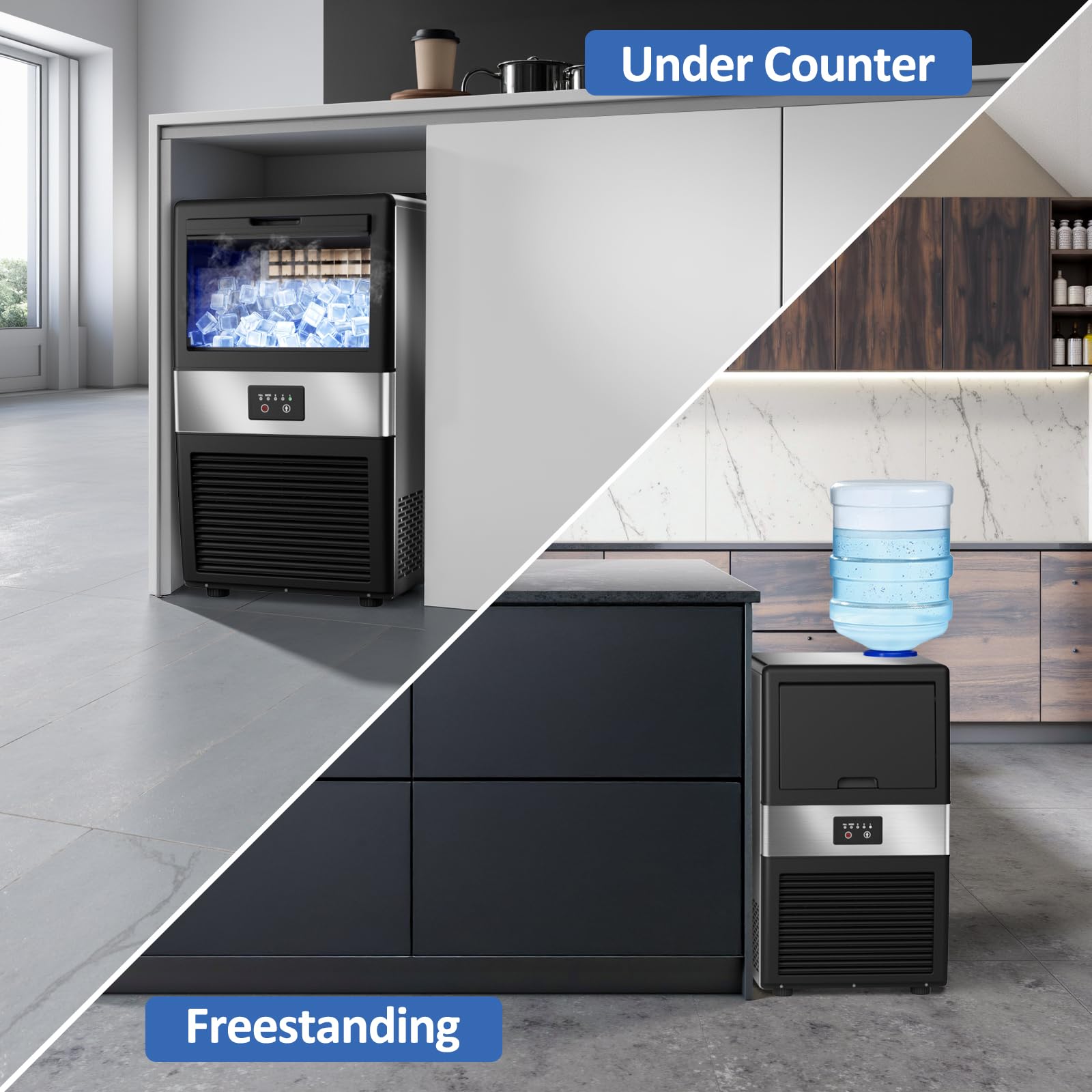 Commercial Ice Maker 80lbs/24H - Fast Ice Machine Produces 36 Cubes in 11-20 Mins, Freestanding Ice Maker with 13Lbs Storage Bin, 2 Water Fill Options - Perfect for Home, Bar, Office & Restaurant Use