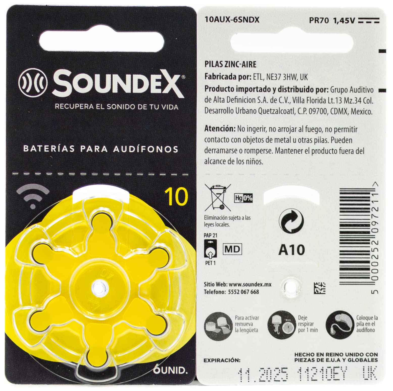 SOUNDEX 10 Zinc Hearing Aid Batteries 1.45V - 60 Pack Long-Lasting Power for Hearing Devices - Perfect for Seniors & Daily Use