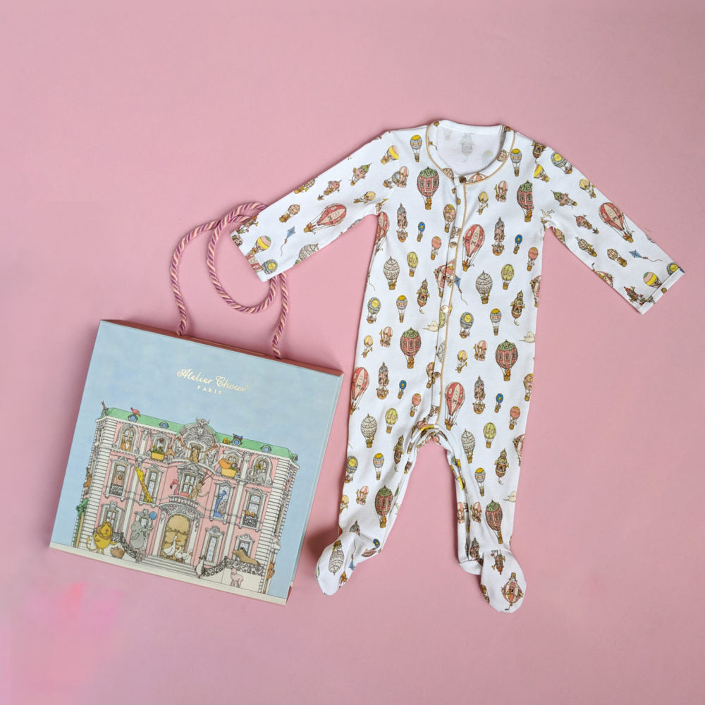 Atelier Choux Classic Playsuit Balloons - Premium Baby Romper for Boys & Girls | Soft Organic Cotton, French Luxury Design | Perfect for Playdates, Parties & Photo Shoots
