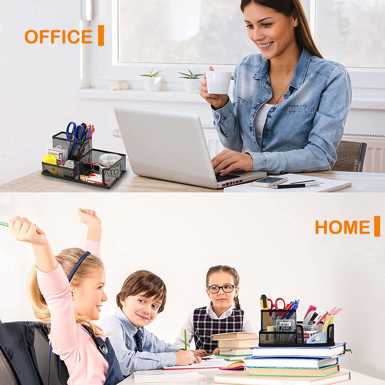 3-Pack Black Mesh Desk Organizer Set - 3-Compartment Pen Holder, Pencil Cup & Paper Clip Holder for Office & School Supplies | Perfect for Markers, Crafts & Stationery Organization
