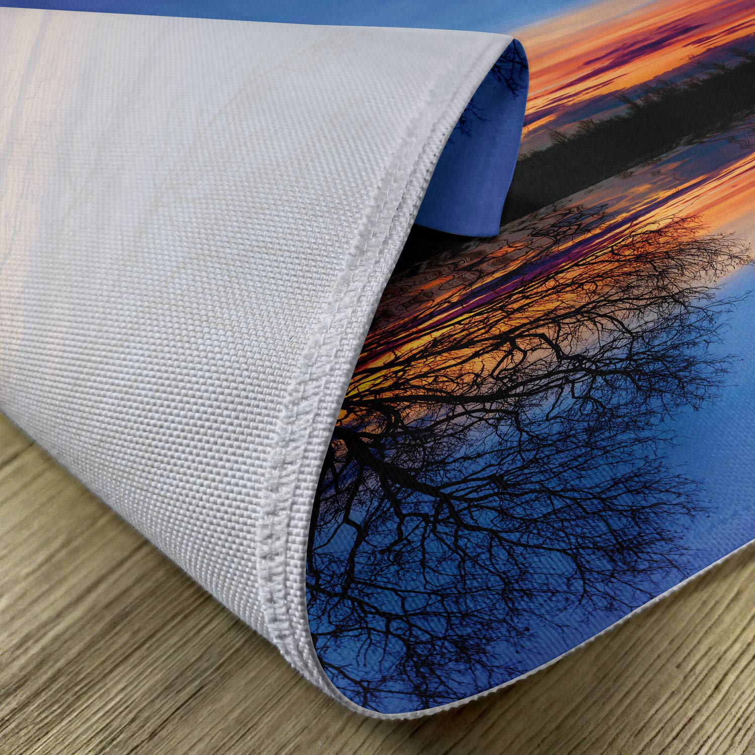 Ambesonne 4-Piece Panoramic Placemats Set - Sunset Lake Reflection with Trees, Washable Fabric Table Mats for Dining & Kitchen Decor (Blue & Orange) - Perfect for Dinner Parties, Holiday Gatherings & Everyday Meals
