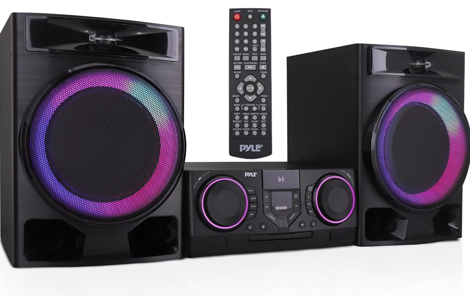 Pyle Bluetooth CD Stereo System with MP3/DVD/CD Playback, Dual USB Recording, Built-in Speakers & Subwoofer - 160W Digital Amplifier, FM Radio, Remote Control - Perfect for Home Entertainment & Party Music System