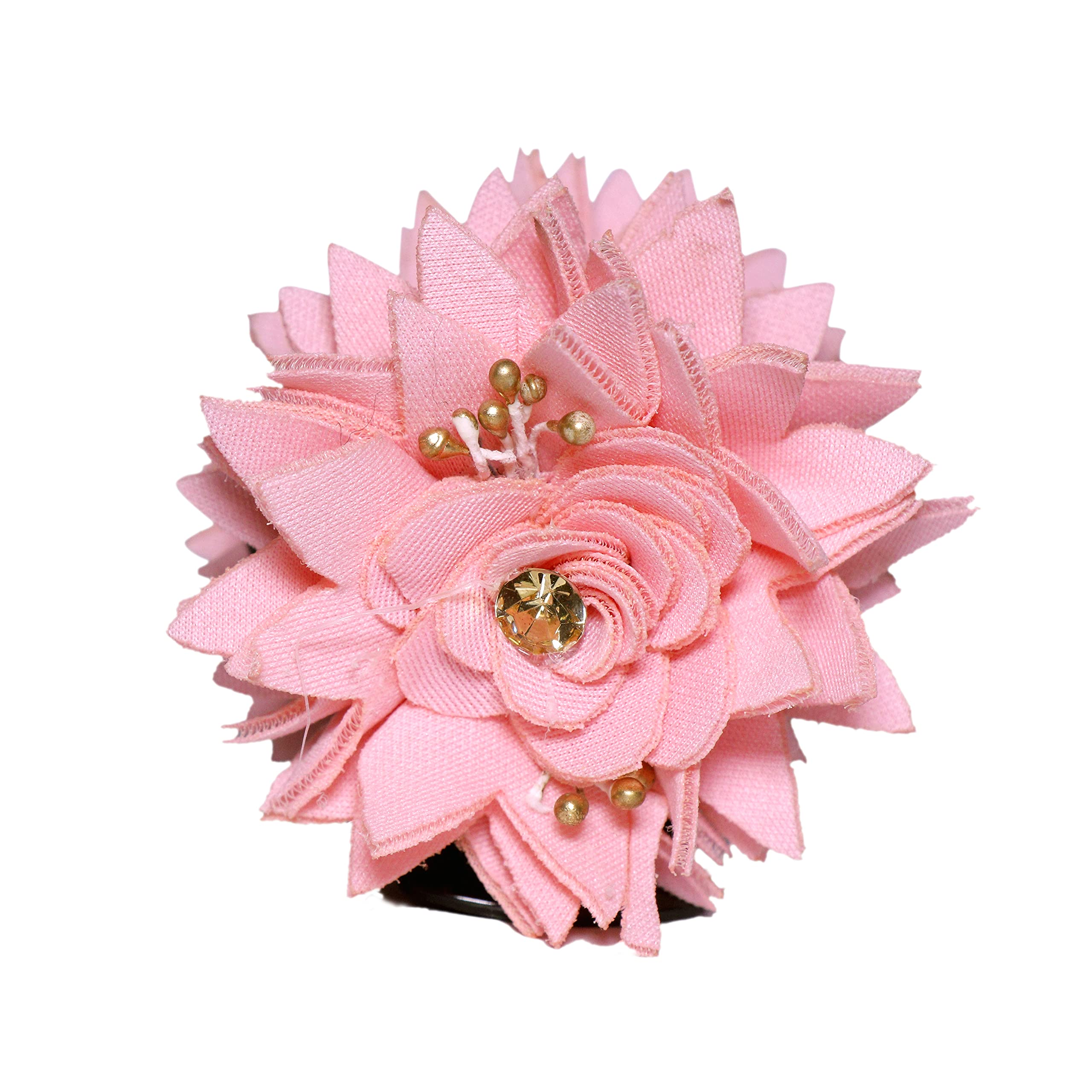 Honbon Fashion Fabric Pink Hair Clip with Golden Stone - Stylish Flower Hair Clutch for Women & Girls (Pack of 1) - Perfect for Parties, Weddings & Everyday Accessories