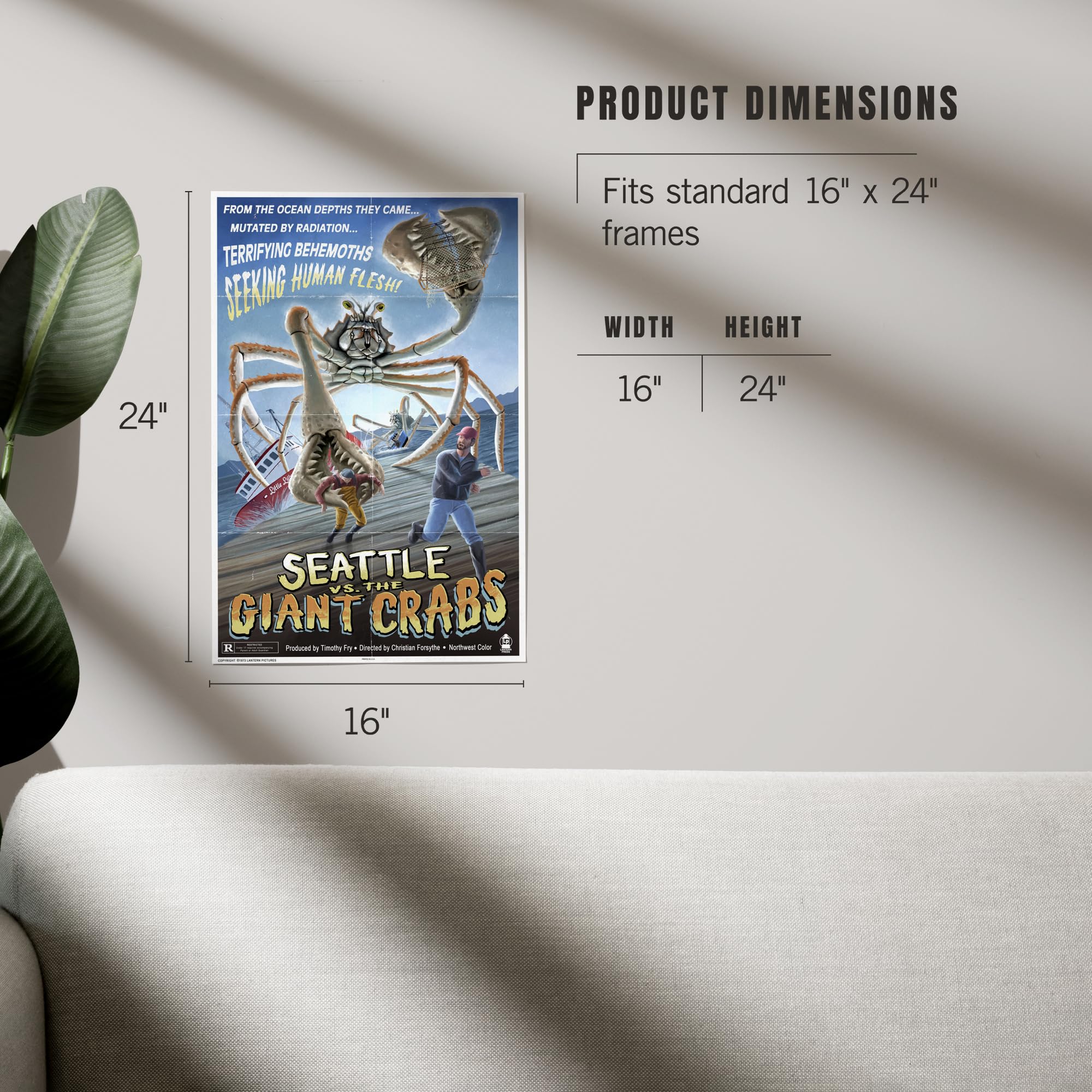 Lantern Press 16x24 Inch Giclee Art Print - Seattle Vs. the Giant Crabs Wall Decor | Perfect for Home, Office & Gift Giving