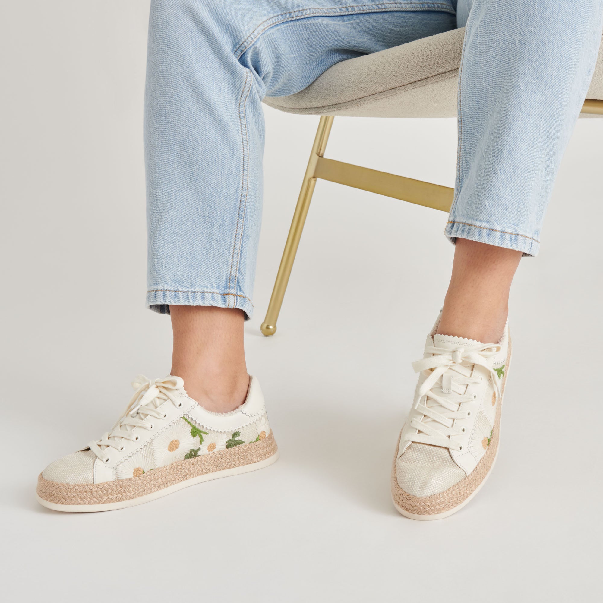 AZALIA Women's White Floral Raffia Sneakers - Comfortable Casual Shoes for Summer, Beach, and Outdoor Activities