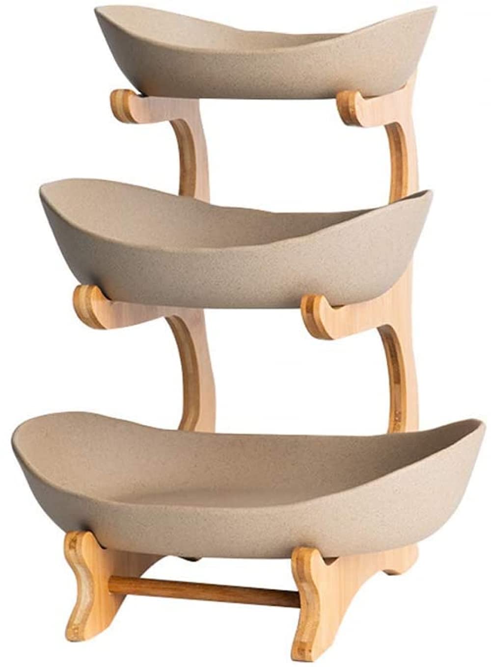 3-Tier Ceramic Fruit Basket - Large Serving Tray for Parties, Cakes, Desserts, Snacks & Sushi | Elegant Brown Decorative Display for Kitchen, Dining Table & Entertaining