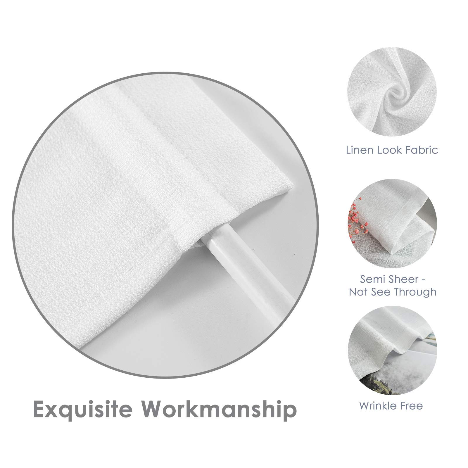 Melodieux White Semi-Sheer French Door Curtains 40 Inch Length - Linen Look Voile Drapes for Front Door, Patio & Sliding Glass Doors (25x40 Inches, 2 Panels) - Perfect for Living Room, Bedroom & Home Decor
