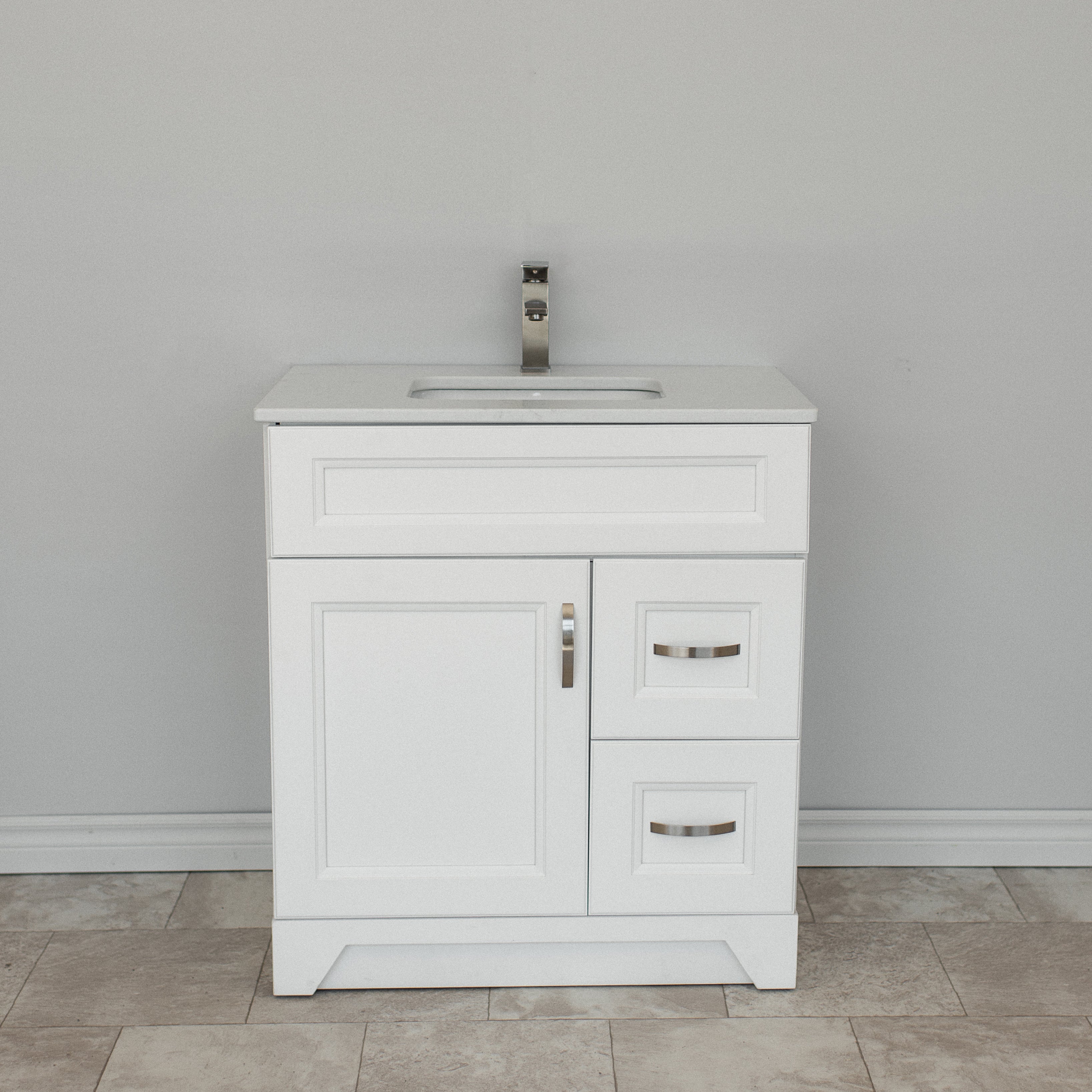 30-Inch Narrow Step Shaker Vanity in White - Perfect for Small Bathrooms & Powder Rooms | Space-Saving Bathroom Storage Solution