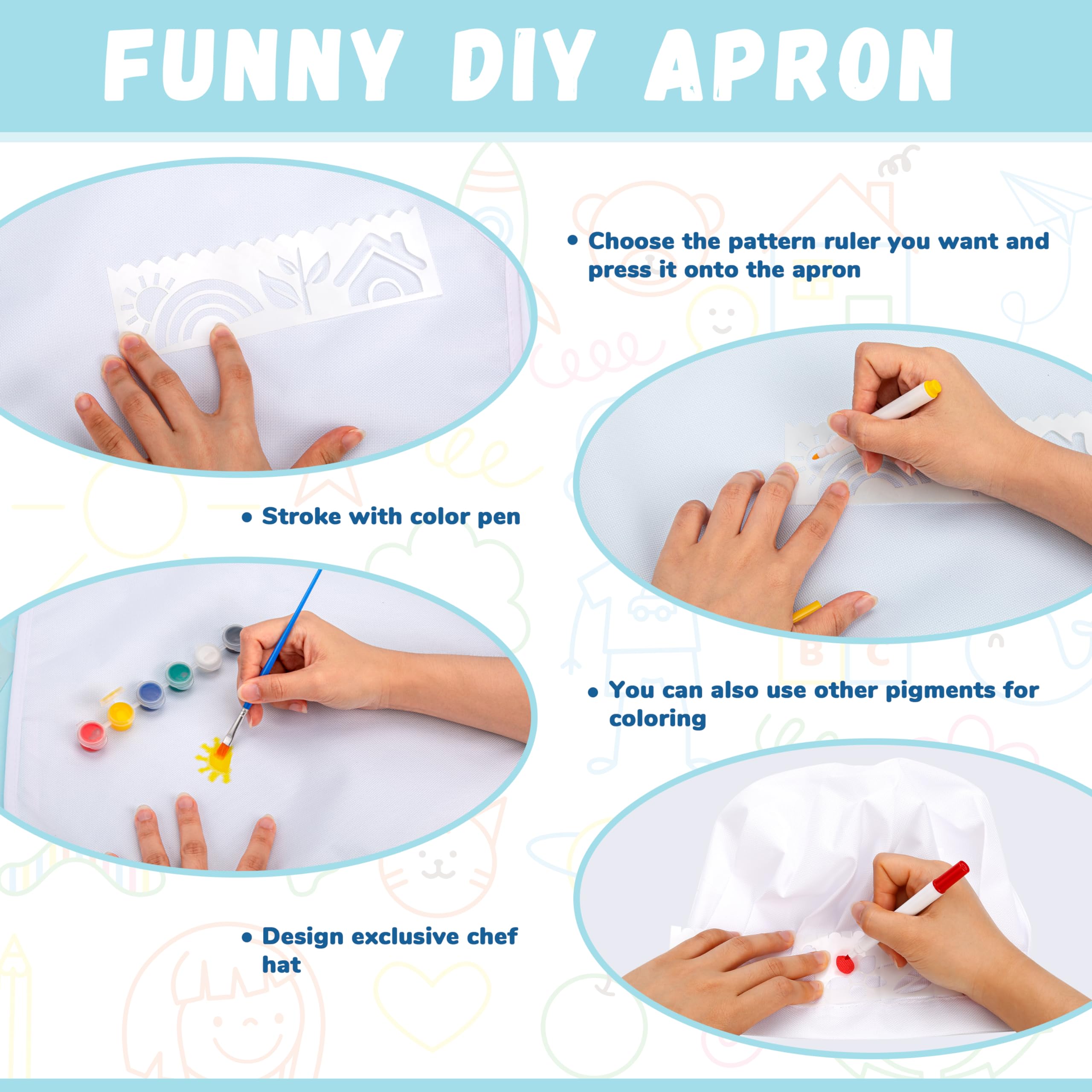 Pllieay 40 PCS Kids Aprons for Painting & Cooking - DIY Art Smocks with Chef Hat Set - Washable Toddler Aprons for Kitchen, Baking, Crafts - Perfect for Preschool, Daycare & Home Activities