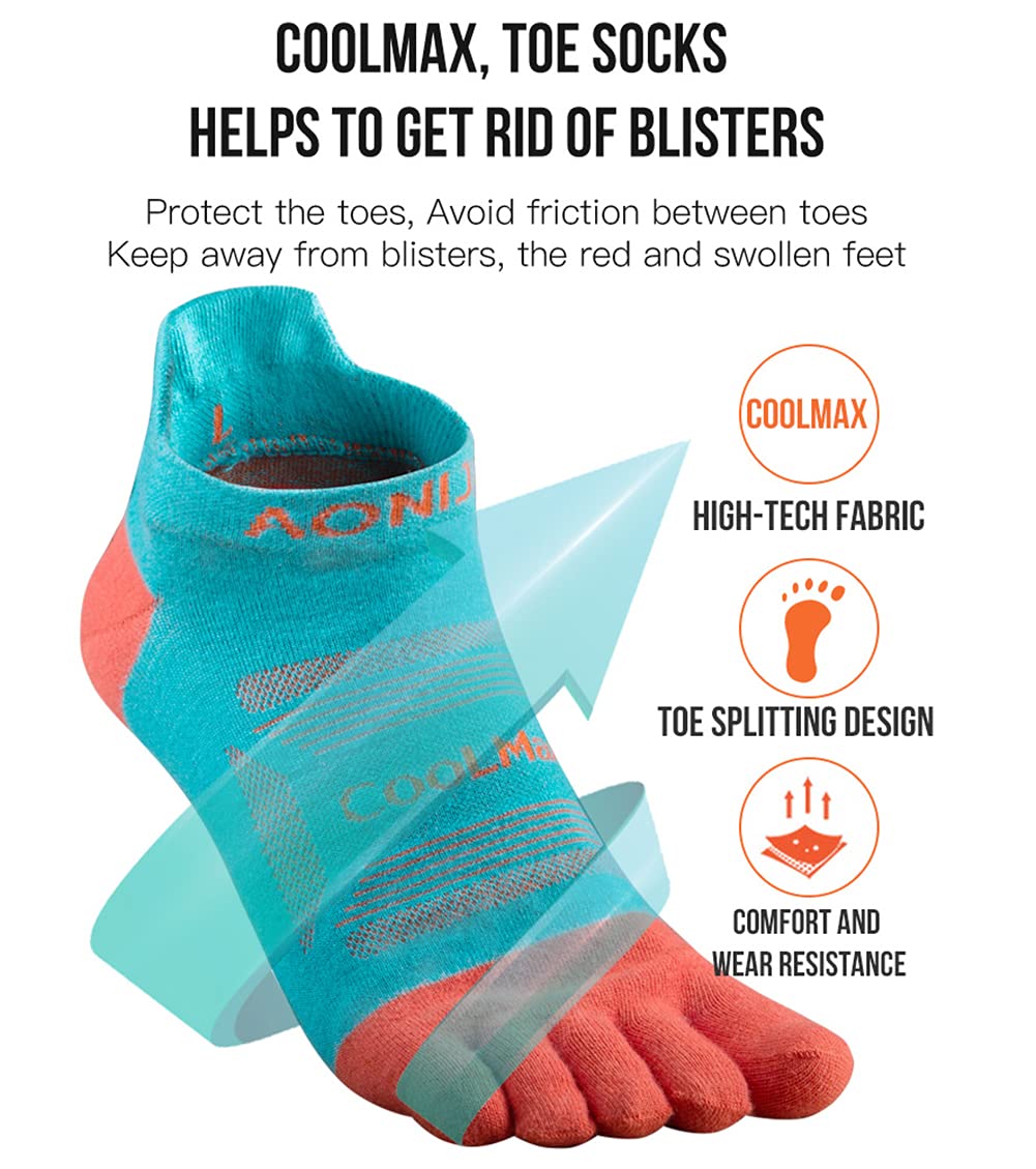 Cool-Max Breathable Toe Socks for Running & Sports - 3 Pairs Pack for Men & Women - Five Finger Athletic Socks for Marathon, Yoga, Gym & Outdoor Activities