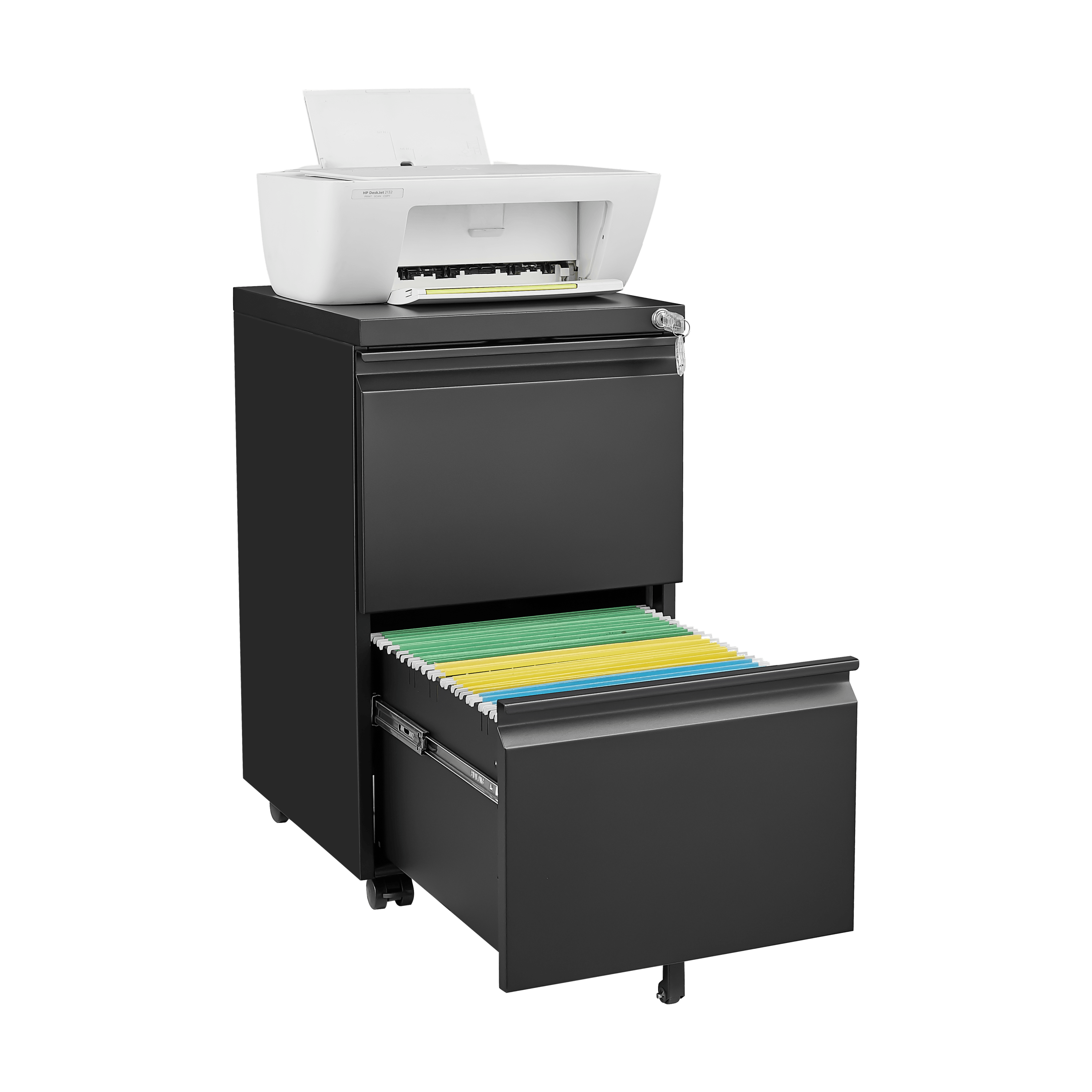 2 Drawer Locking File Cabinet - Metal Under Desk Rolling Storage for Letter, Legal & A4 Documents | Home Office Organization | Mobile Filing Cabinet with Wheels (Black, Assembly Required) | Perfect for Small Spaces & Office Document Storage