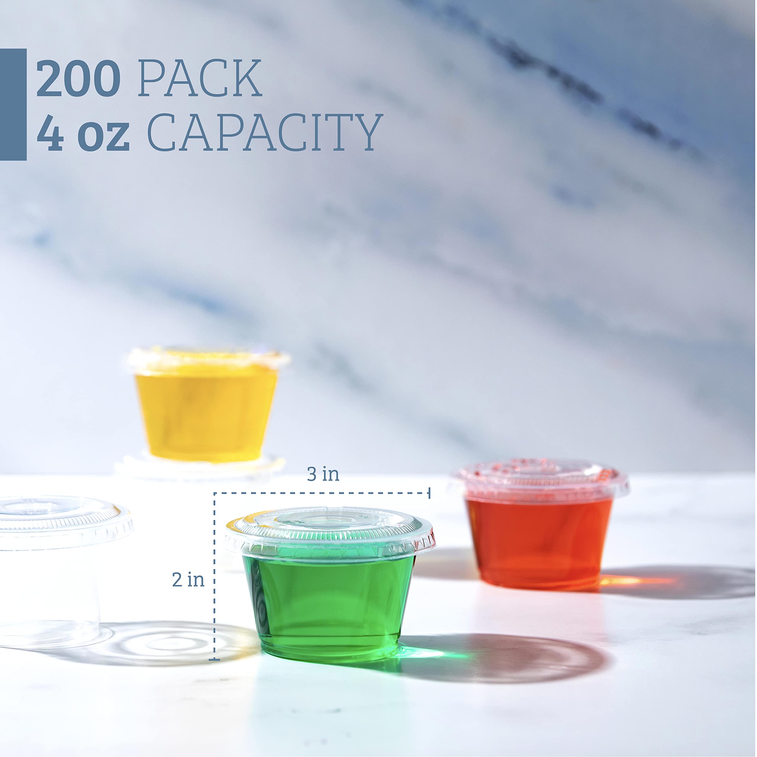 100-Pack 4 oz Plastic Jello Shot Cups with Lids - Small Condiment Containers for Sauces, Dressings, Portion Control - Perfect for Parties, Catering & Food Storage