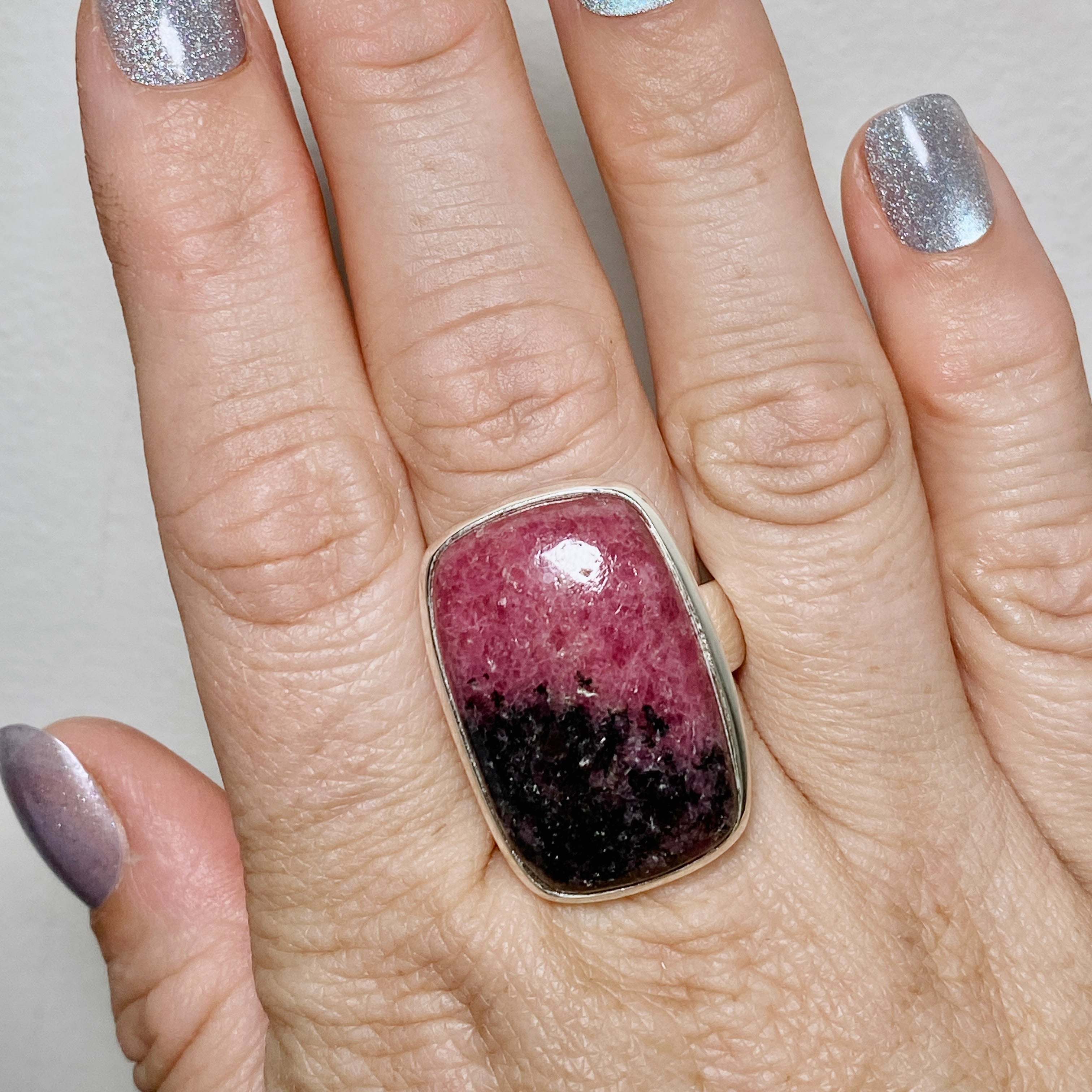 Rhodonite Rectangular Cabochon Ring - Size 10.5 PRGJ896 - Elegant Healing Stone Jewelry for Women, Perfect for Meditation, Energy Balancing & Spiritual Gifts